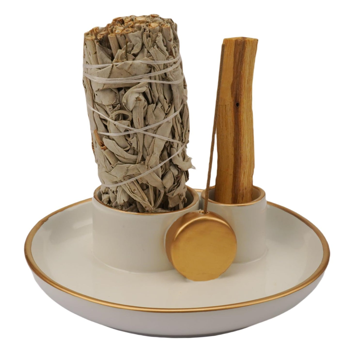 4 in 1 Incense Holder, Ceramic Incense Stick and Palo Santo Holder,Sage Holder for Burning- 4.25" Ceramic Ash Catcher Tray for Meditation and Yoga Room (Blue)