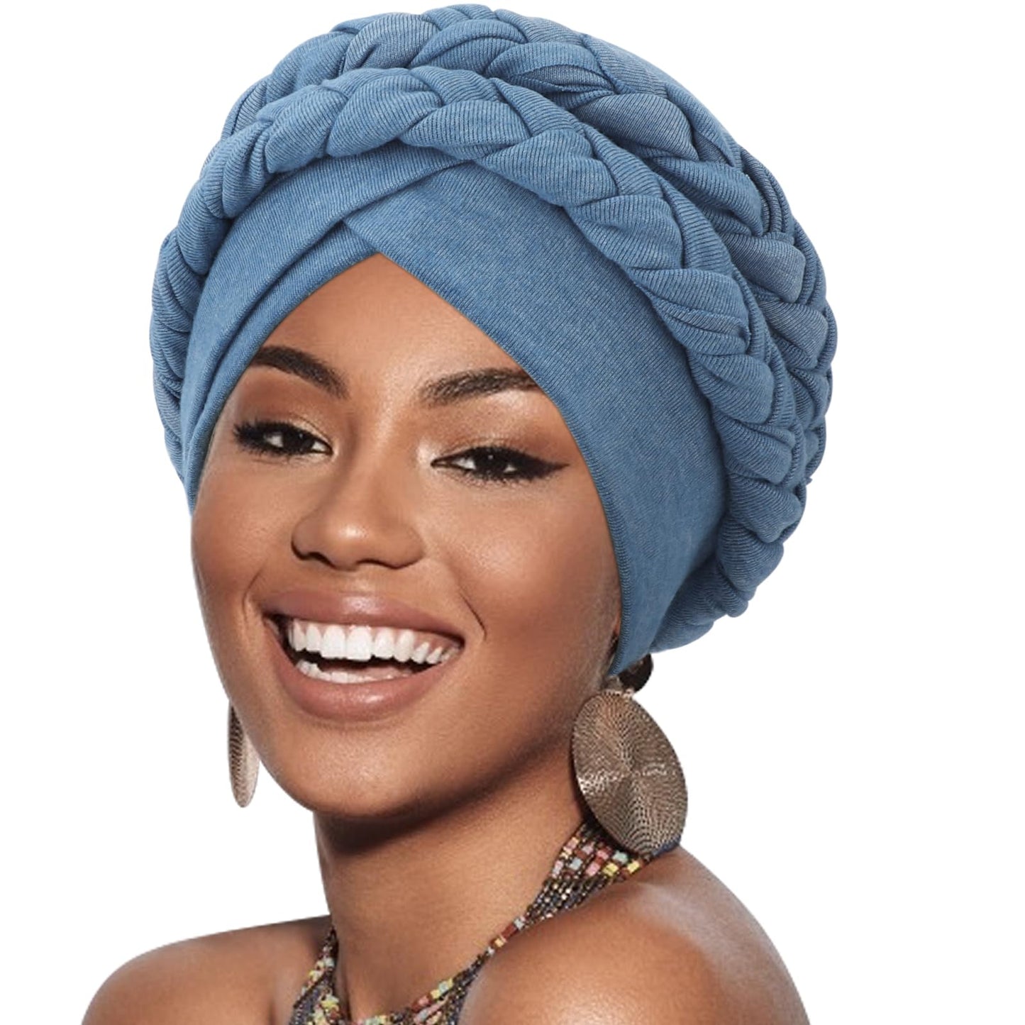 DRESHOW African Women Turban Caps Cotton Beanie Twist Headscarf Pre-Tied Double Twisted Braids Wrap Hat Chemo Cancer Cap