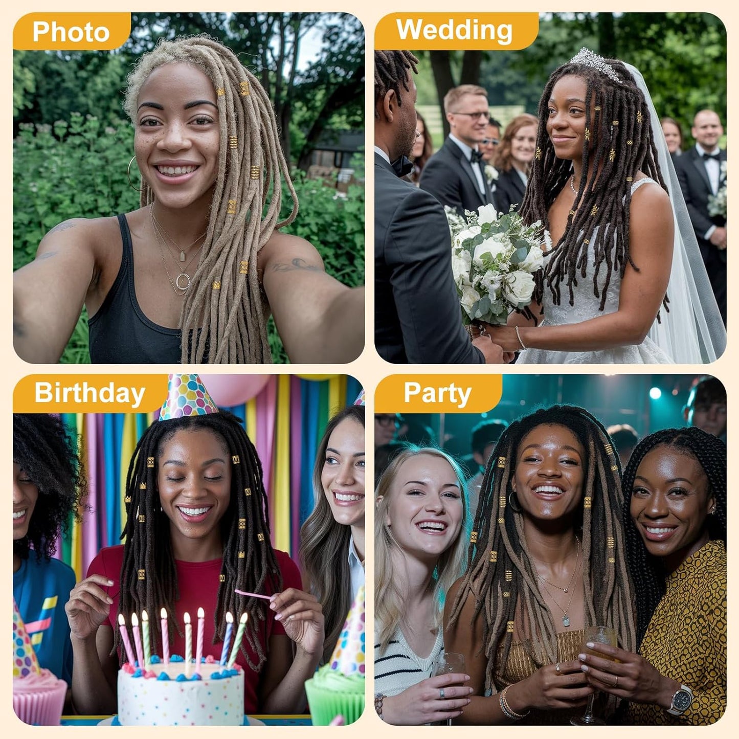 CPOXITI 220Pcs Hair Jewelry for Dreadlock, Metal Hair Charms for Women, Gold Braids Rings Cuffs Clips for Hair Braids, Loc Jewelry Dreadlock Accessories