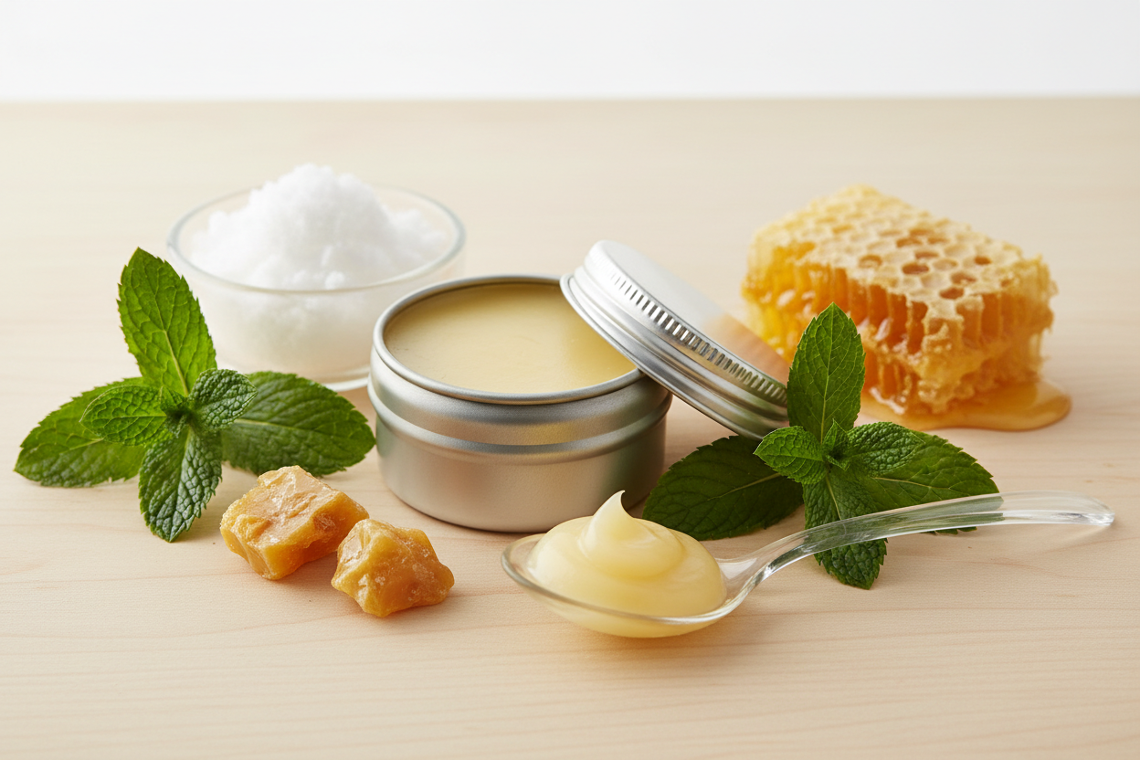 peppermint, coconut oil and beeswax lip balm