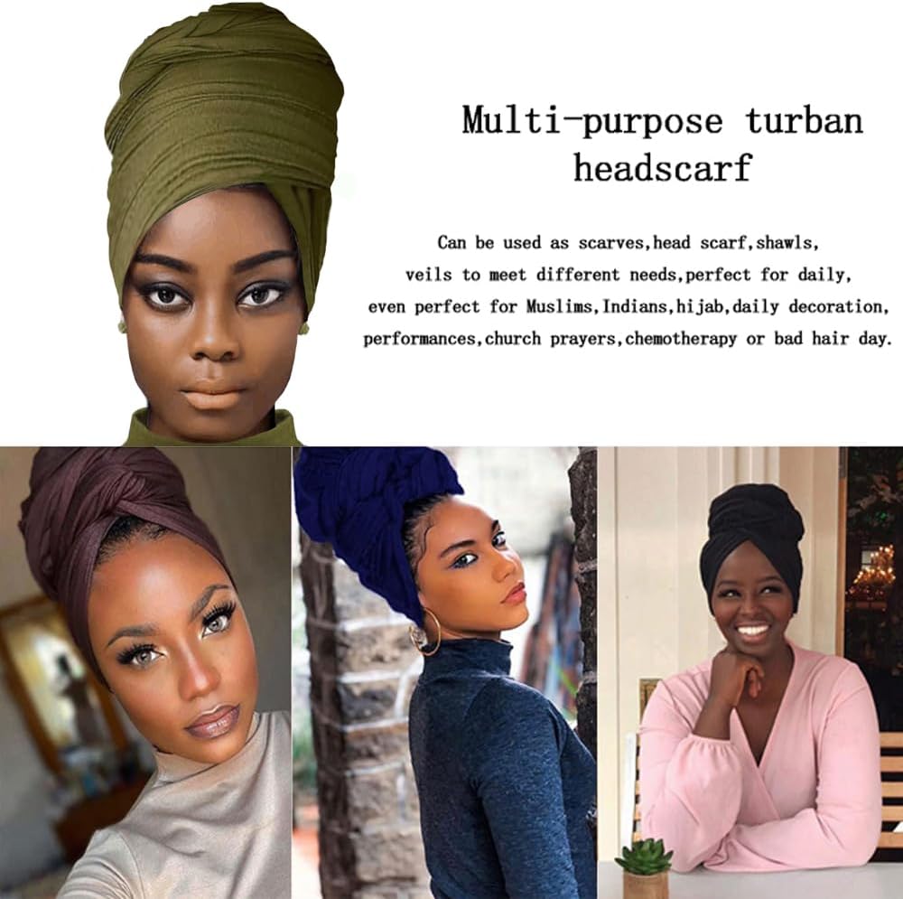 African Scarfs for Women Head Wraps Stretch Turbans Jersey Bun Styles Headbands for High Ponytails