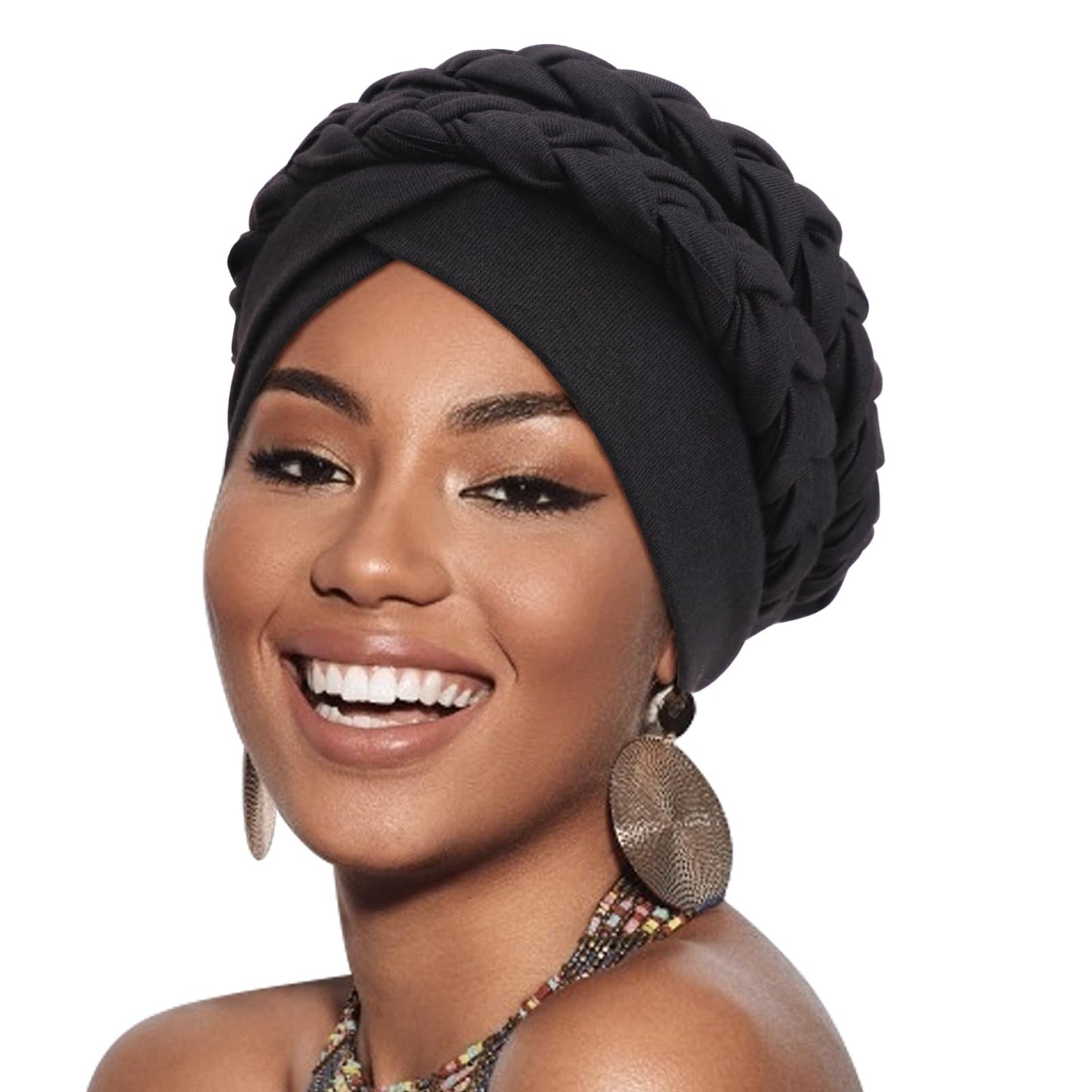 DRESHOW African Women Turban Caps Cotton Beanie Twist Headscarf Pre-Tied Double Twisted Braids Wrap Hat Chemo Cancer Cap