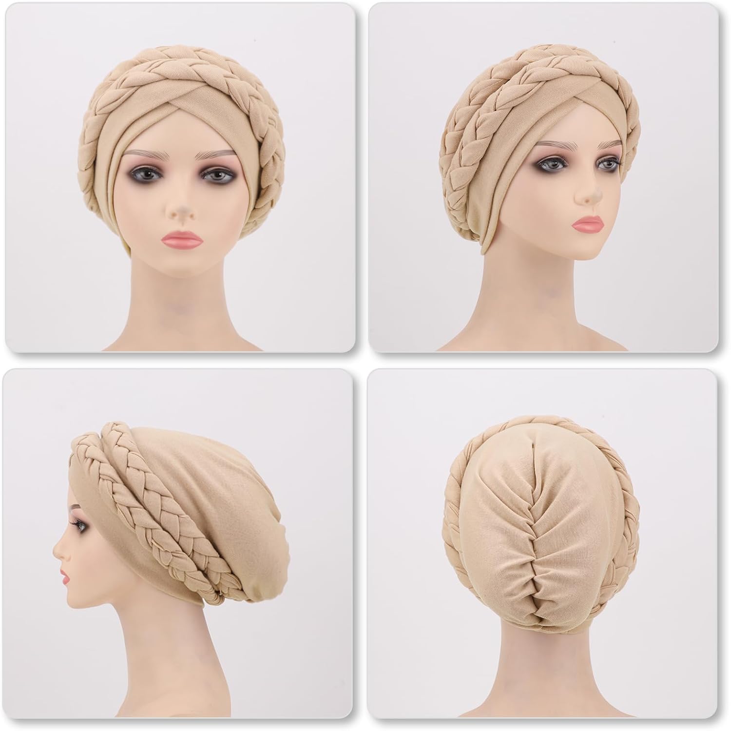 DRESHOW African Women Turban Caps Cotton Beanie Twist Headscarf Pre-Tied Double Twisted Braids Wrap Hat Chemo Cancer Cap