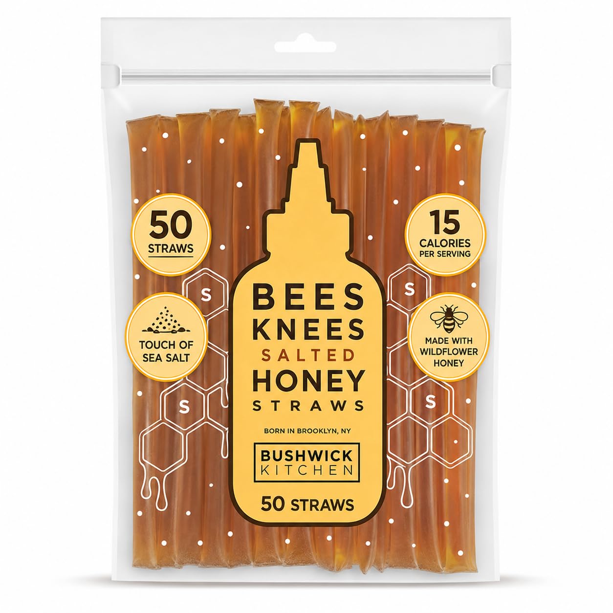 Bees Knees Meyer Lemon Honey Sticks, 50 Count - Made with Wildflower Honey, Perfect for Tea, 15 Calories Per Serving - Unfiltered, Unprocessed, Undeniably Delicious, Bulk Single Serve Honey Straws