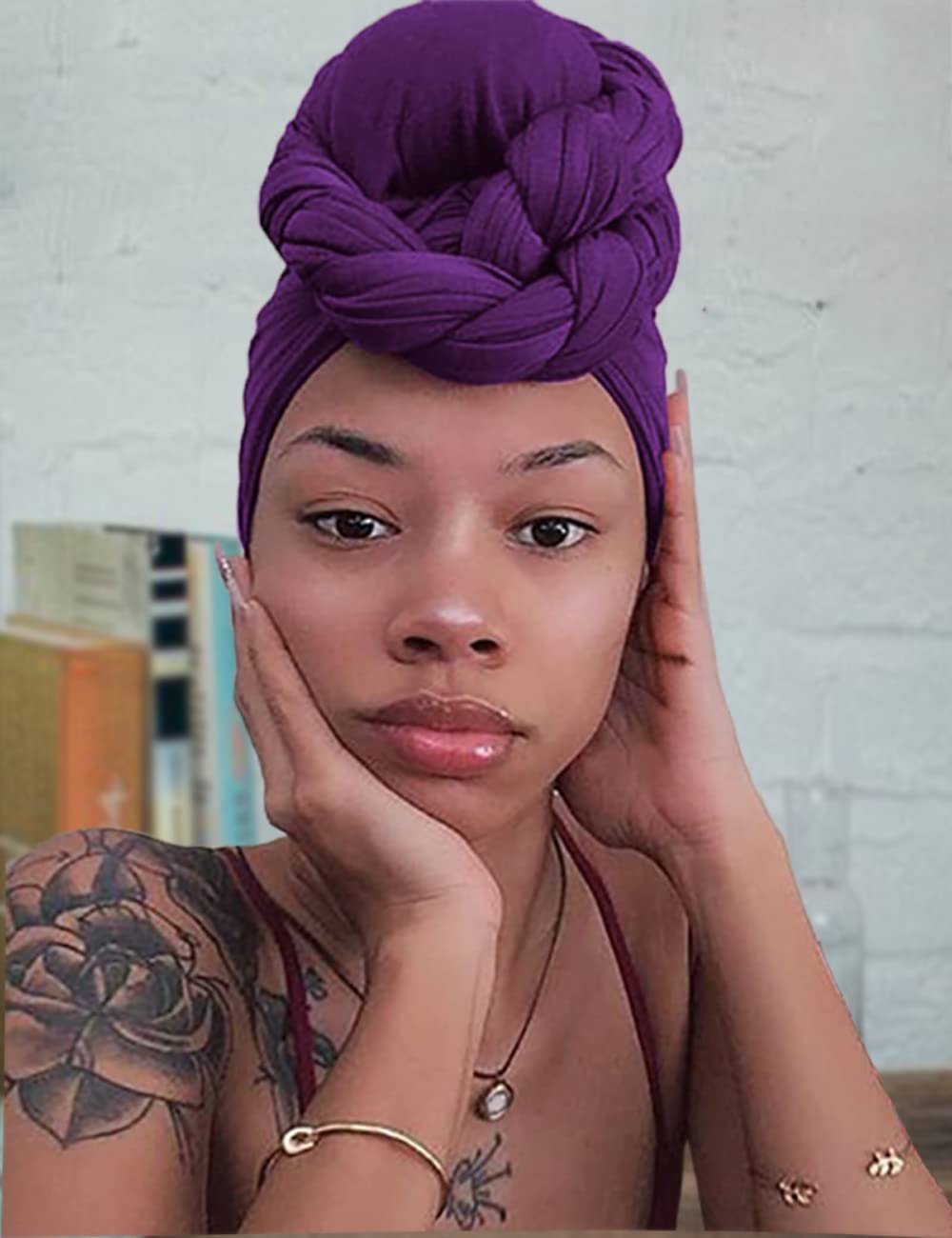 African Scarfs for Women Head Wraps Stretch Turbans Jersey Bun Styles Headbands for High Ponytails