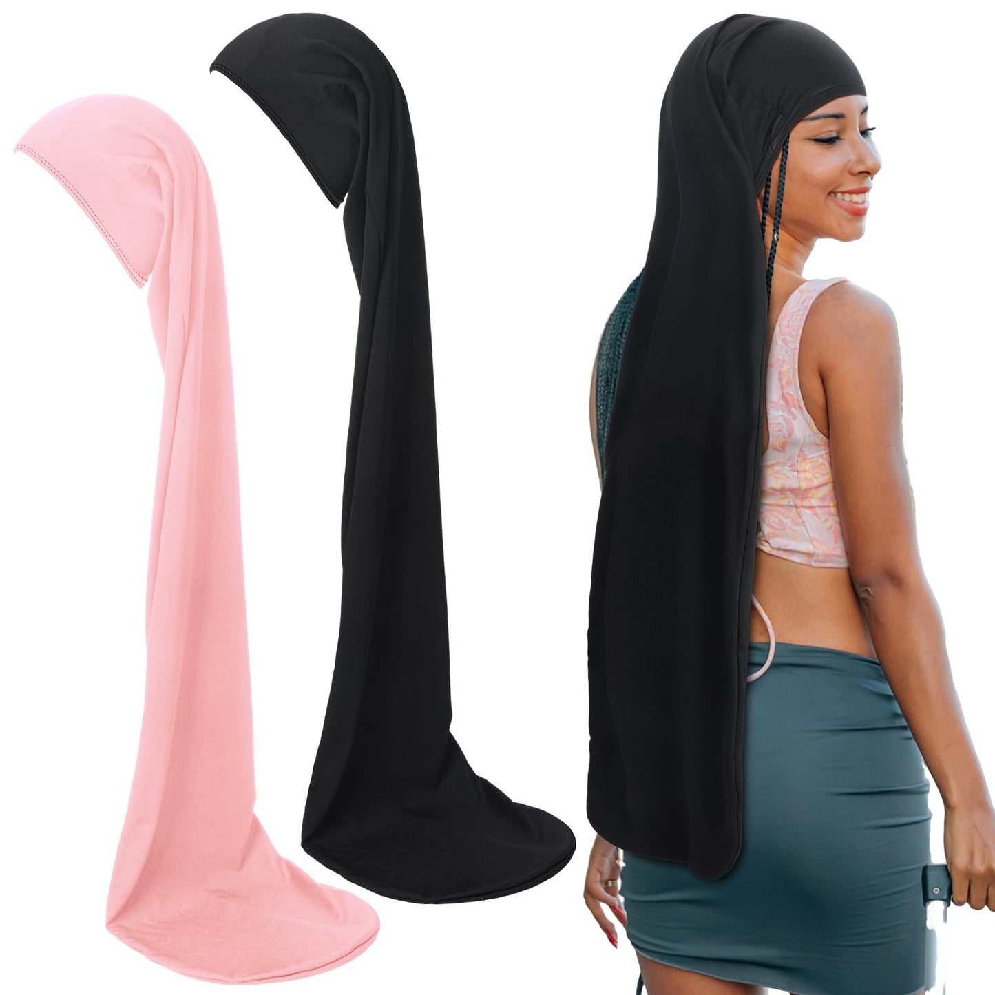 2 Pcs Jumbo Dreadlock Cap Hair Dreads Head Wrap Loc Wraps for Dreads Hair Accessories for Men Women Sleeping(Black,Black,37 Inches)