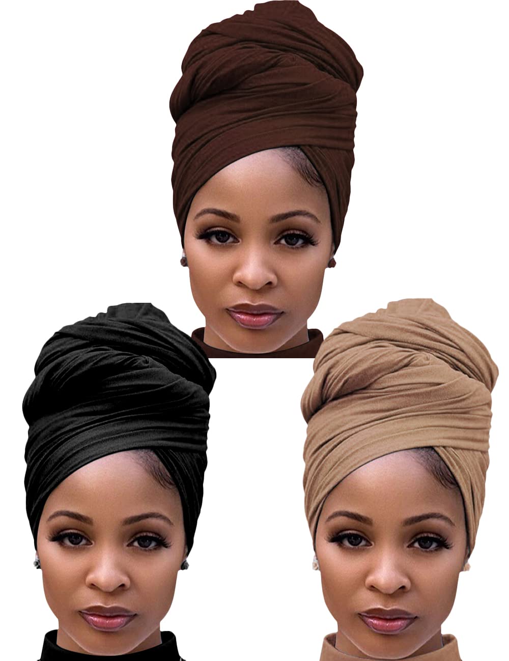 Harewom Head Wraps for Black Women Stretch Head Scarf Long African Hair Wraps Turban Headwraps Jersey Headbands