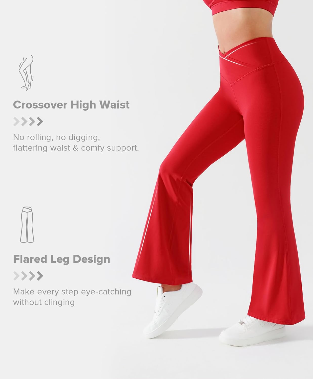 BRXL Flare Leggings for Women V Cross Over High Waisted Wide Leg Yoga Pants Bell Bottom Gym Workout Pants Tummy Control