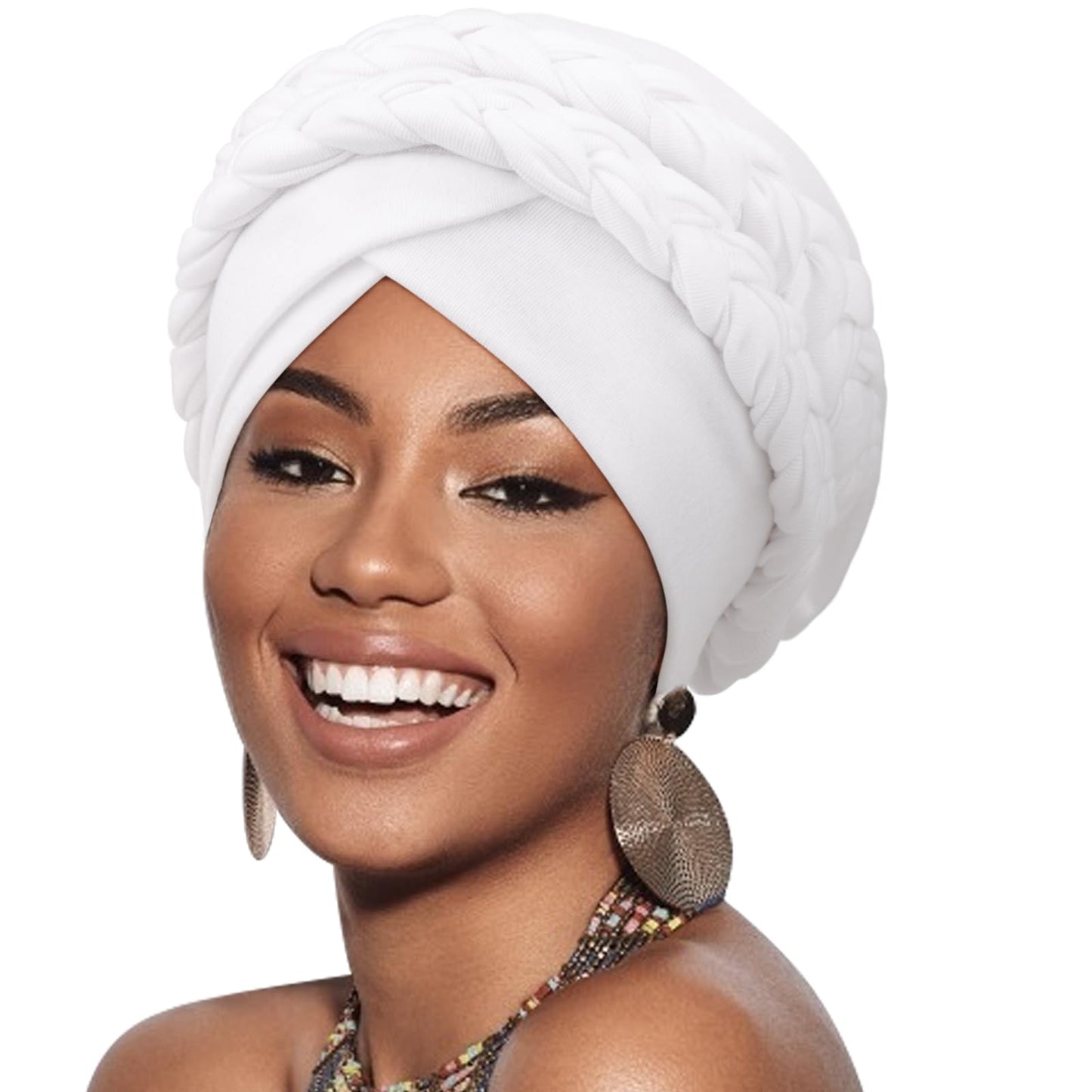 DRESHOW African Women Turban Caps Cotton Beanie Twist Headscarf Pre-Tied Double Twisted Braids Wrap Hat Chemo Cancer Cap