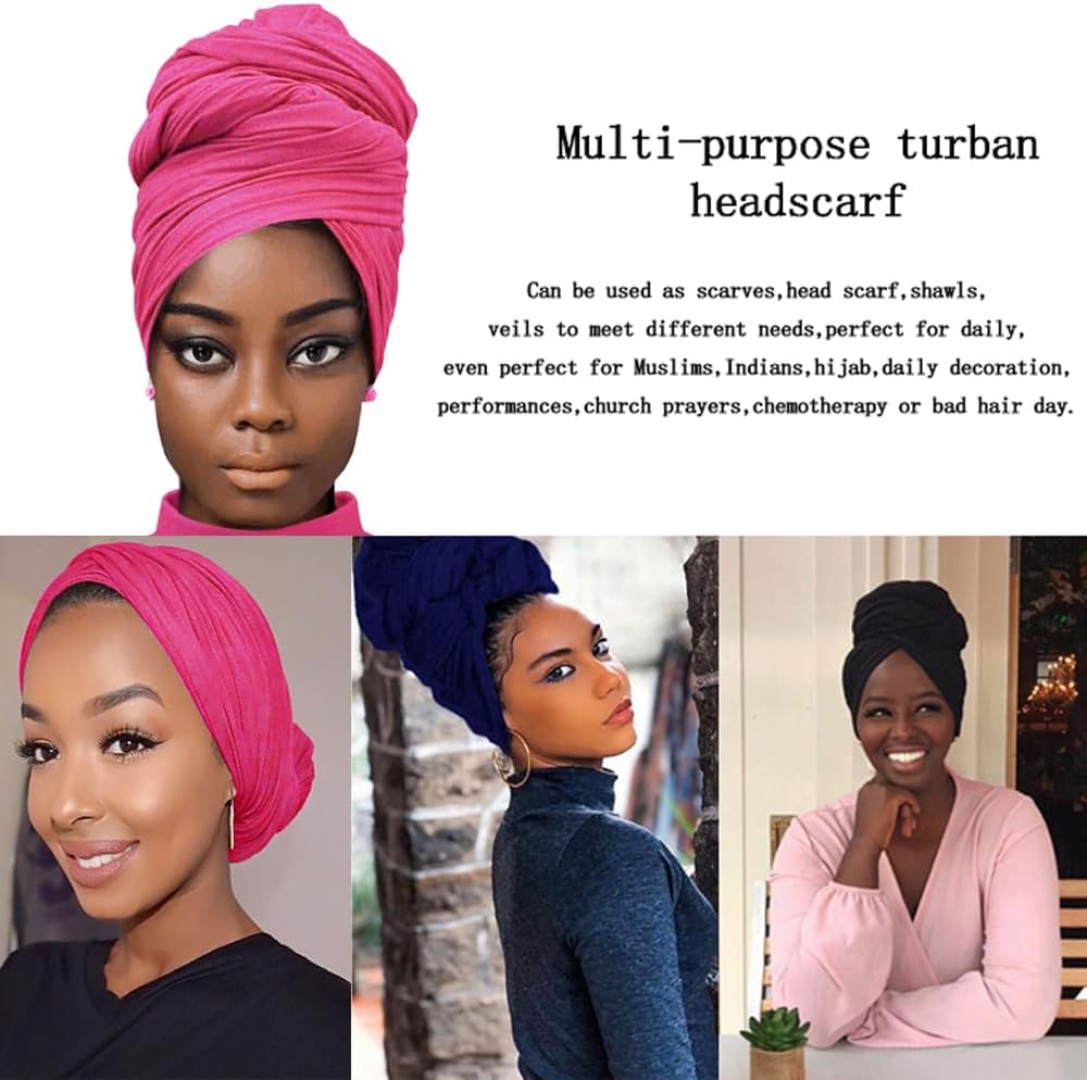 African Scarfs for Women Head Wraps Stretch Turbans Jersey Bun Styles Headbands for High Ponytails