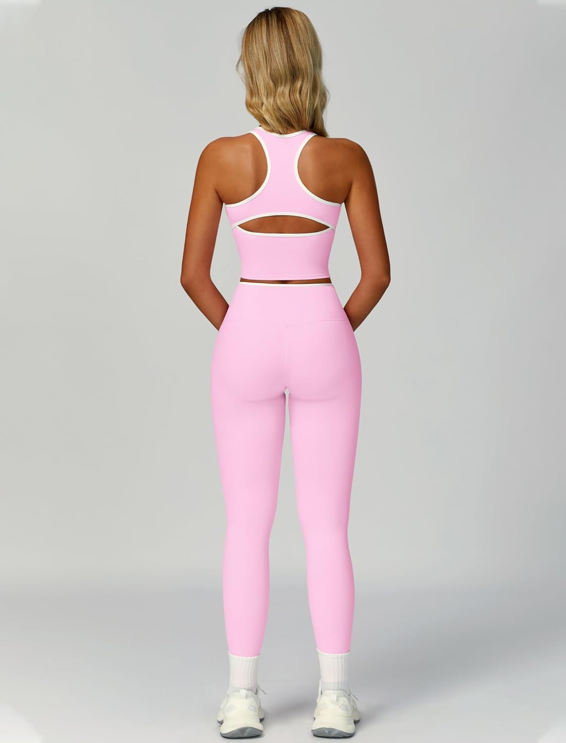 Women 2 Piece Workout Sets Racerback Color Block Tank Tops High Waist Tummy Control Active Leggings Yoga Outfits