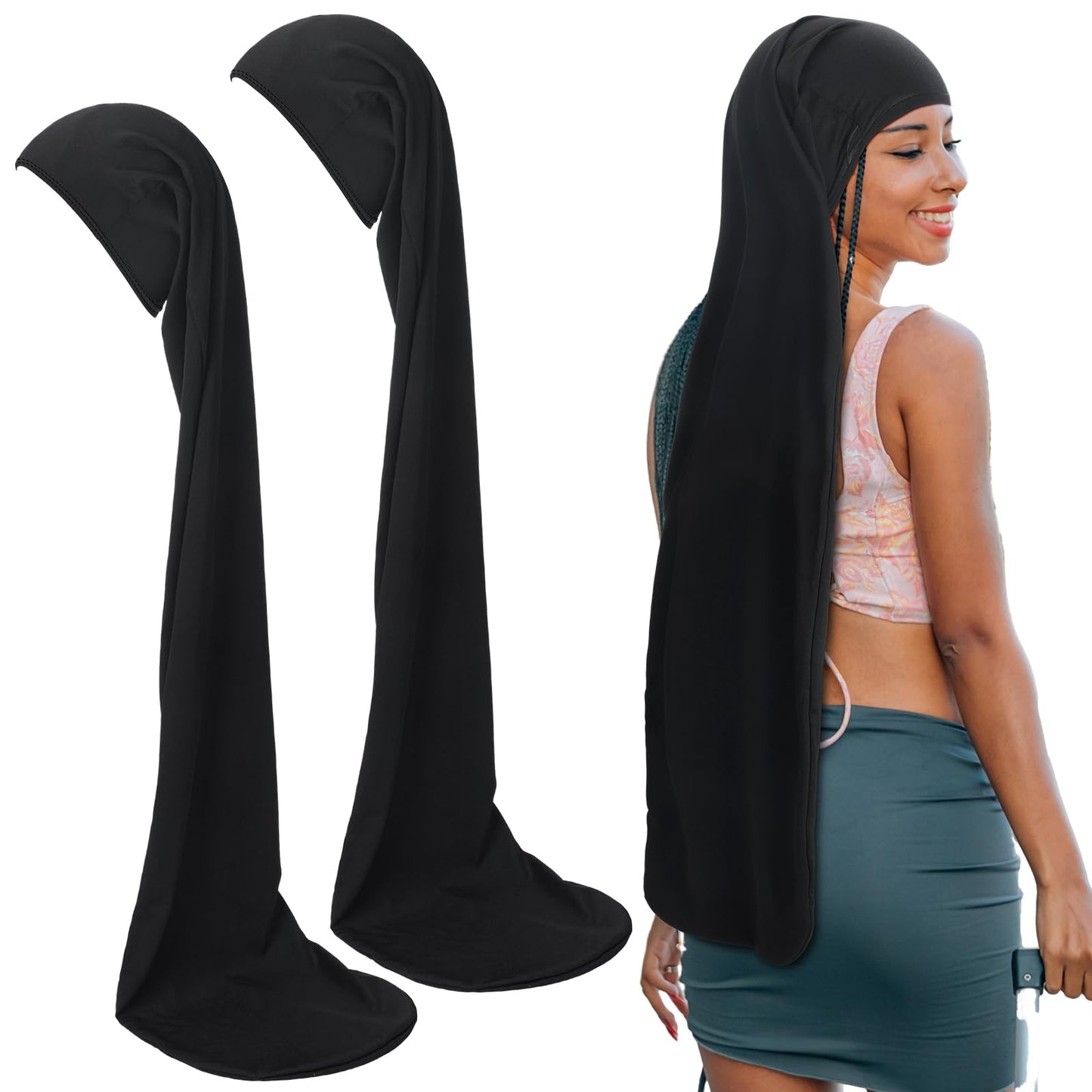 2 Pcs Jumbo Dreadlock Cap Hair Dreads Head Wrap Loc Wraps for Dreads Hair Accessories for Men Women Sleeping(Black,Black,37 Inches)