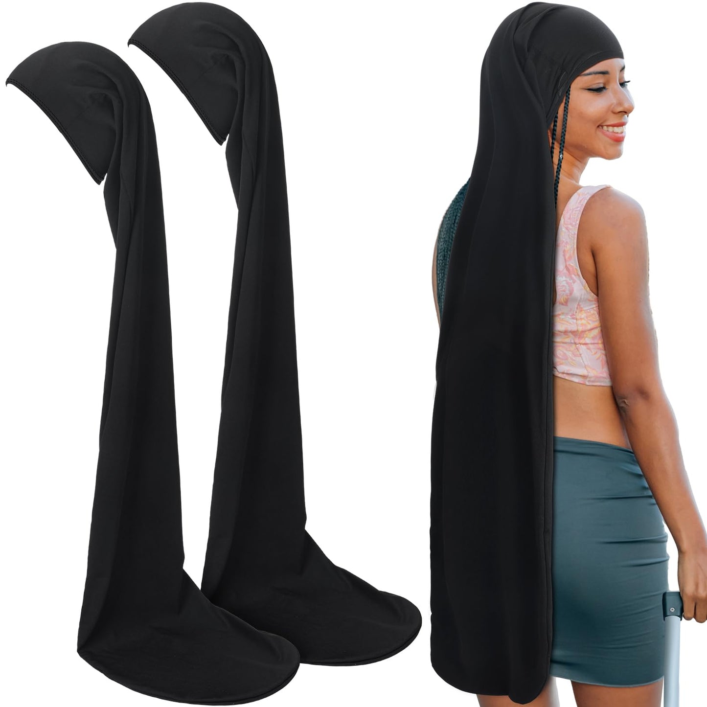 2 Pcs Jumbo Dreadlock Cap Hair Dreads Head Wrap Loc Wraps for Dreads Hair Accessories for Men Women Sleeping(Black,Black,37 Inches)