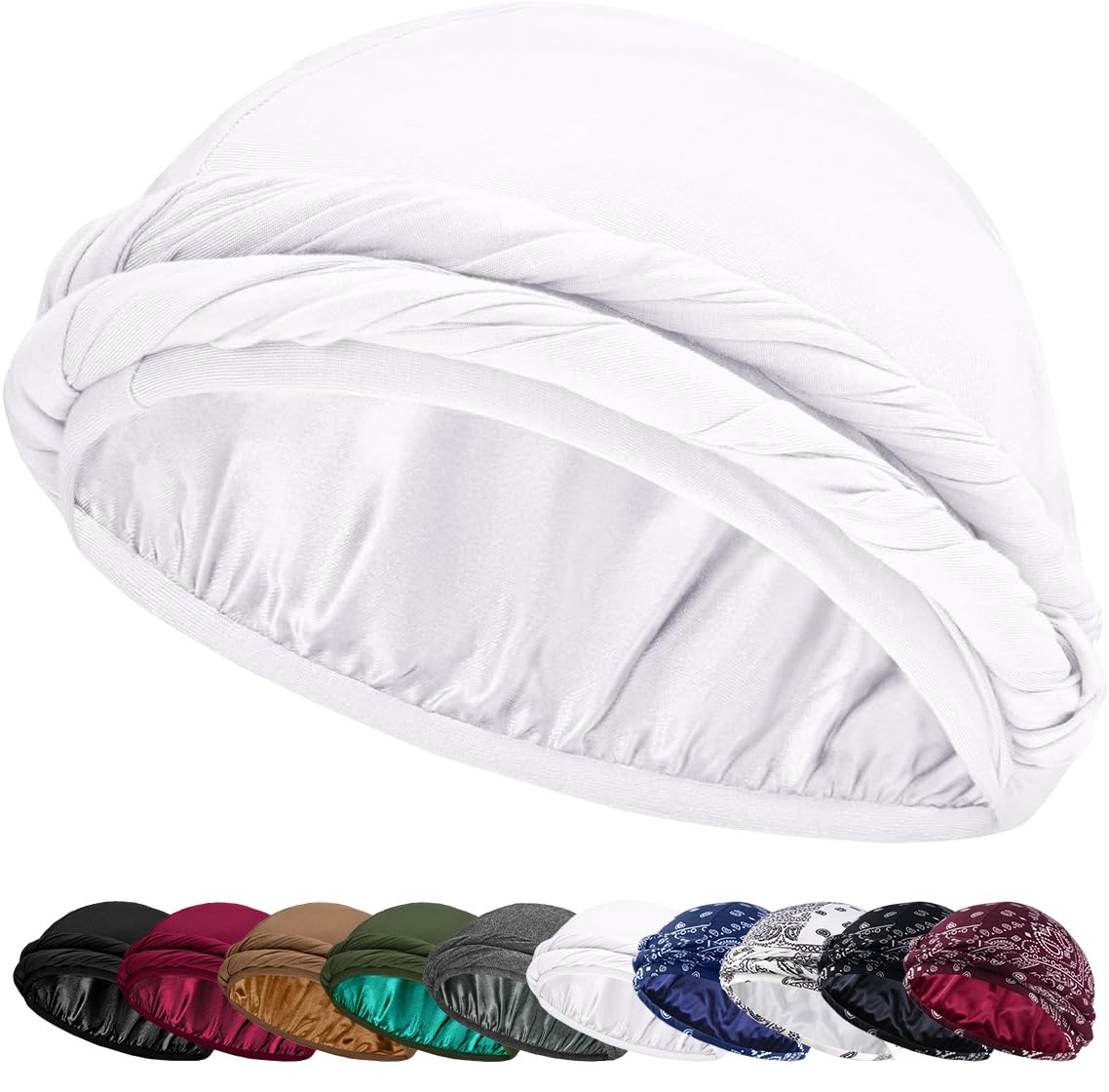 Ababalaya Upgraded Satin Lined Halo Turban Durag for Men &Women Sleeping Bonnet PRE-Tied Headwraps for Hair Loss