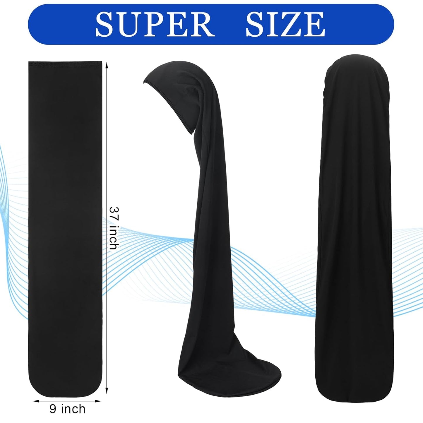 2 Pcs Jumbo Dreadlock Cap Hair Dreads Head Wrap Loc Wraps for Dreads Hair Accessories for Men Women Sleeping(Black,Black,37 Inches)