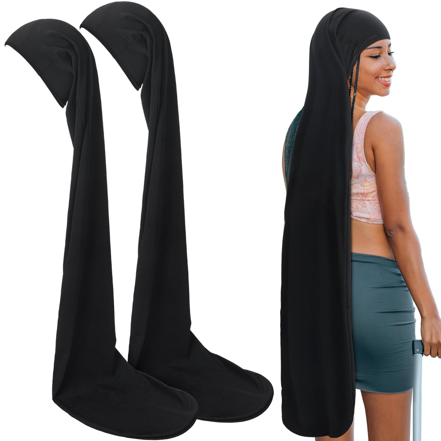 2 Pcs Jumbo Dreadlock Cap Hair Dreads Head Wrap Loc Wraps for Dreads Hair Accessories for Men Women Sleeping(Black,Black,37 Inches)