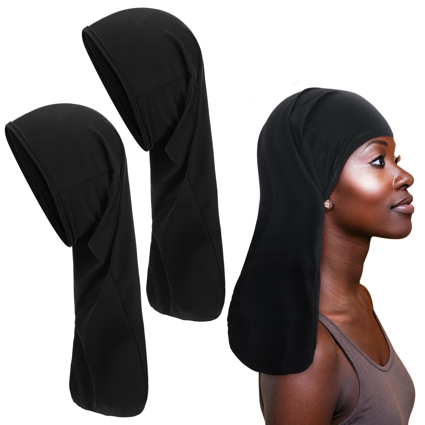 2 Pcs Jumbo Dreadlock Cap Hair Dreads Head Wrap Loc Wraps for Dreads Hair Accessories for Men Women Sleeping(Black,Black,37 Inches)