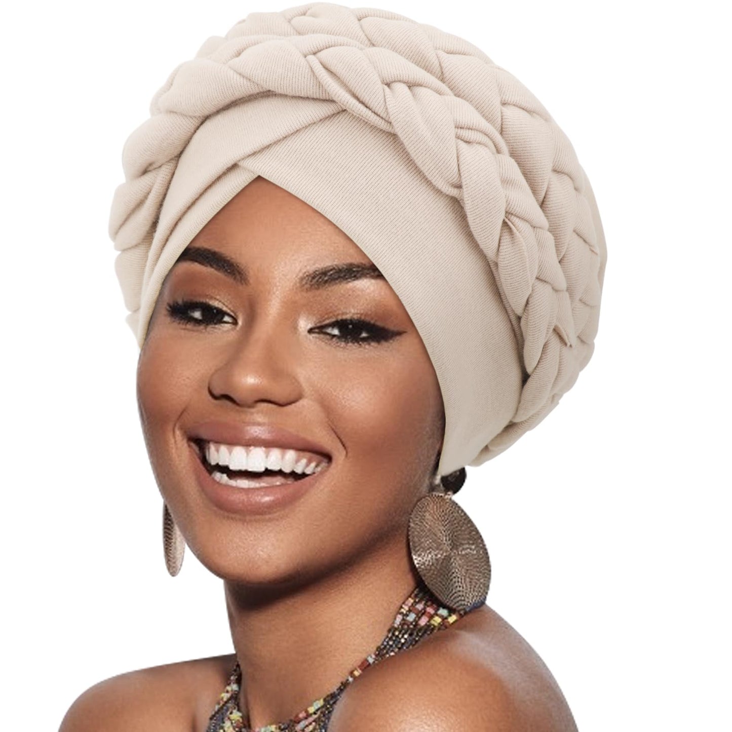 DRESHOW African Women Turban Caps Cotton Beanie Twist Headscarf Pre-Tied Double Twisted Braids Wrap Hat Chemo Cancer Cap