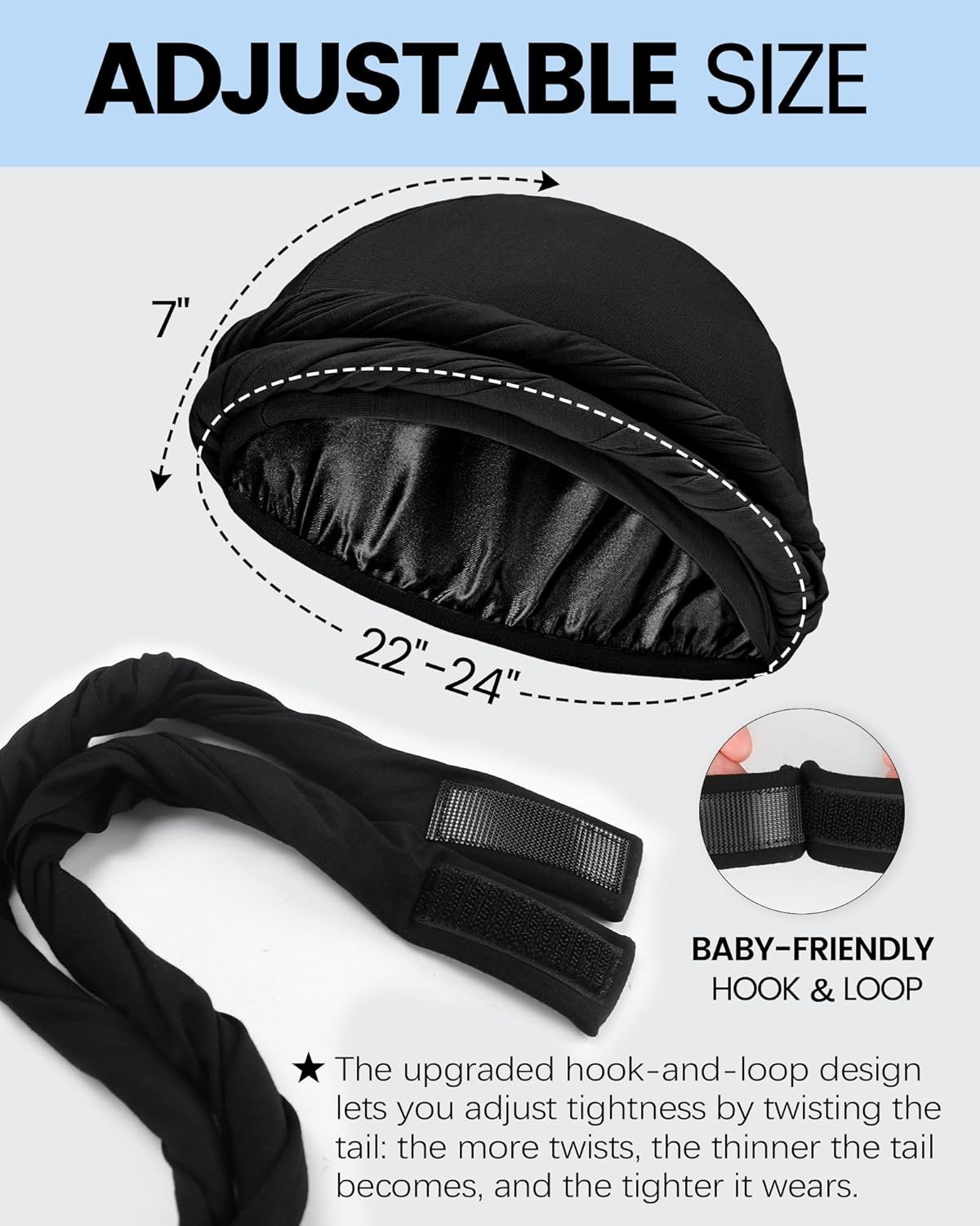 Ababalaya Upgraded Satin Lined Halo Turban Durag for Men &Women Sleeping Bonnet PRE-Tied Headwraps for Hair Loss