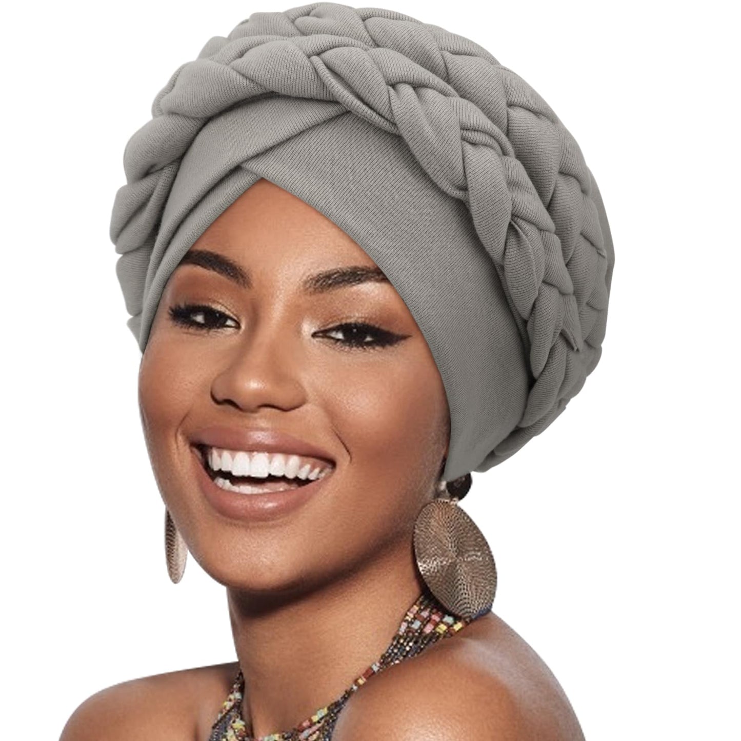 DRESHOW African Women Turban Caps Cotton Beanie Twist Headscarf Pre-Tied Double Twisted Braids Wrap Hat Chemo Cancer Cap