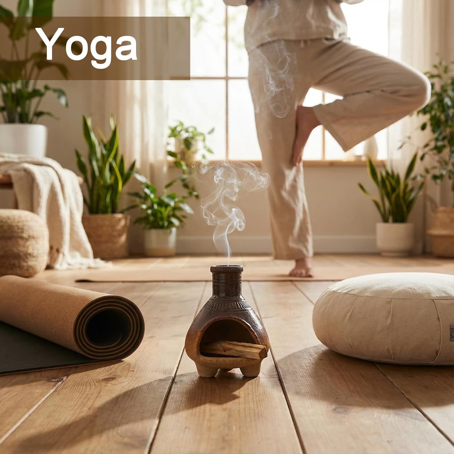 CEREMONY Palo Santo Holder -Mini Ceramic Incense Holder for Palo Santo Sticks - Palo Santo Holder for Gift-White Sage Holder for Meditation Decor (Brown-Fireplace)