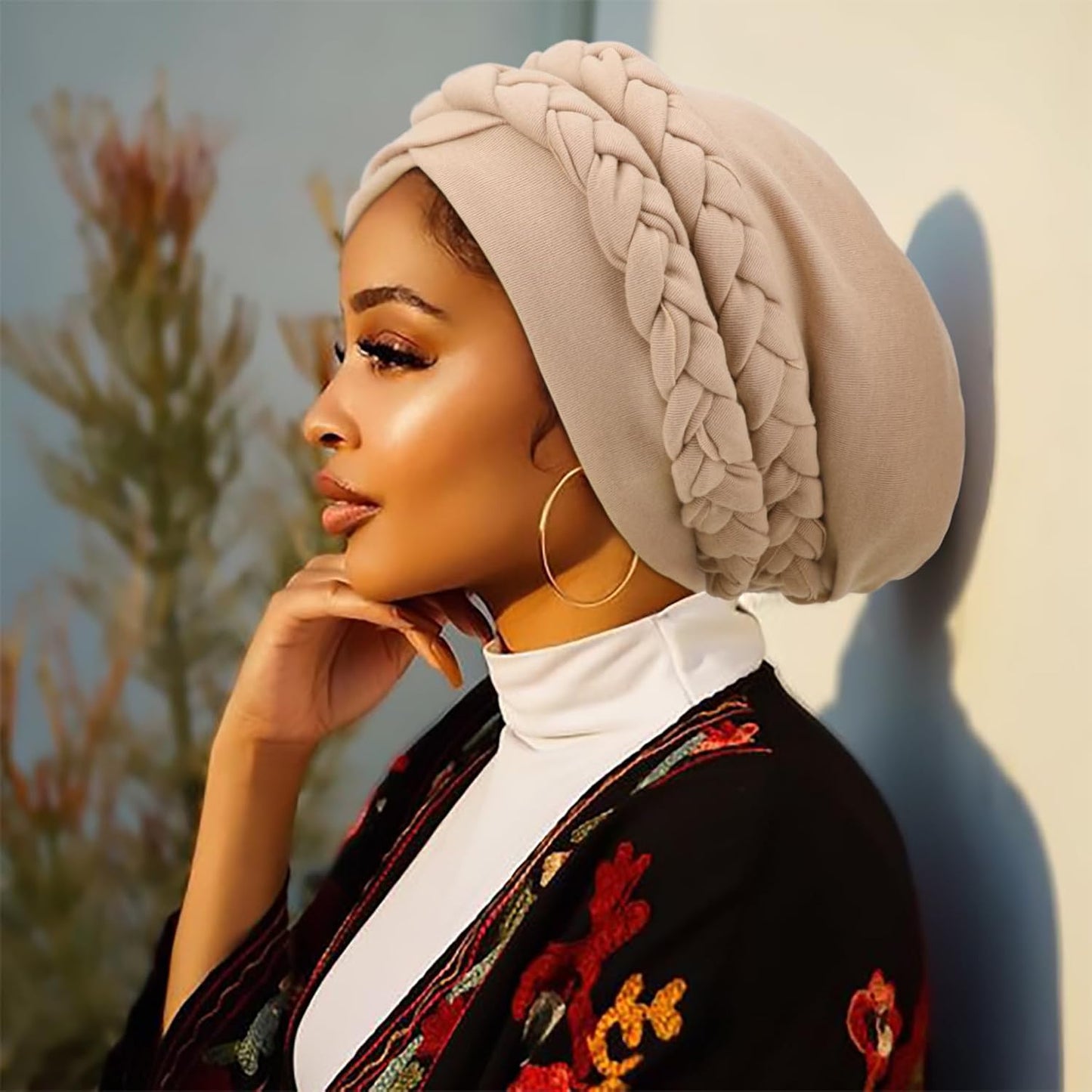 DRESHOW African Women Turban Caps Cotton Beanie Twist Headscarf Pre-Tied Double Twisted Braids Wrap Hat Chemo Cancer Cap