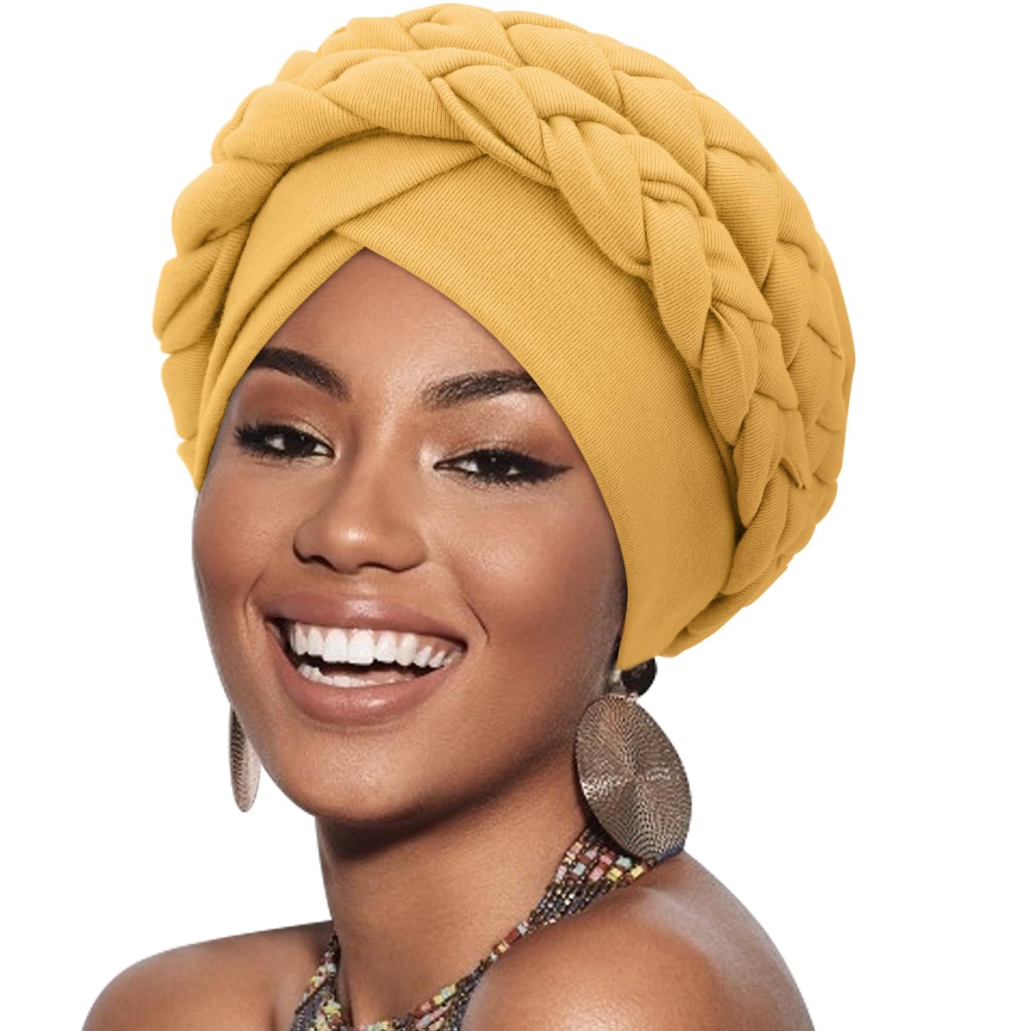DRESHOW African Women Turban Caps Cotton Beanie Twist Headscarf Pre-Tied Double Twisted Braids Wrap Hat Chemo Cancer Cap