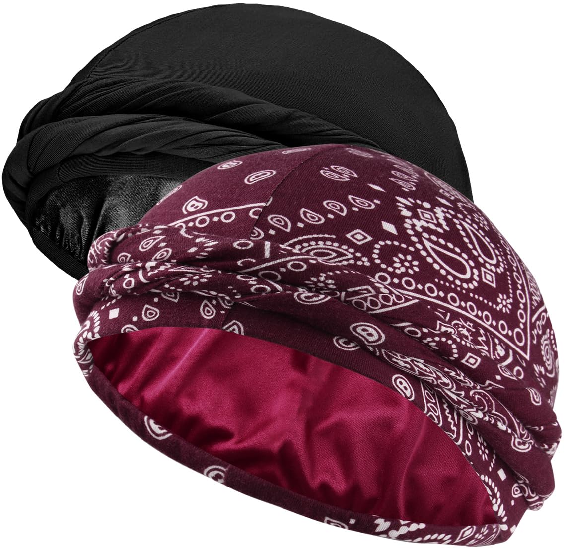 Ababalaya Upgraded Satin Lined Halo Turban Durag for Men &Women Sleeping Bonnet PRE-Tied Headwraps for Hair Loss
