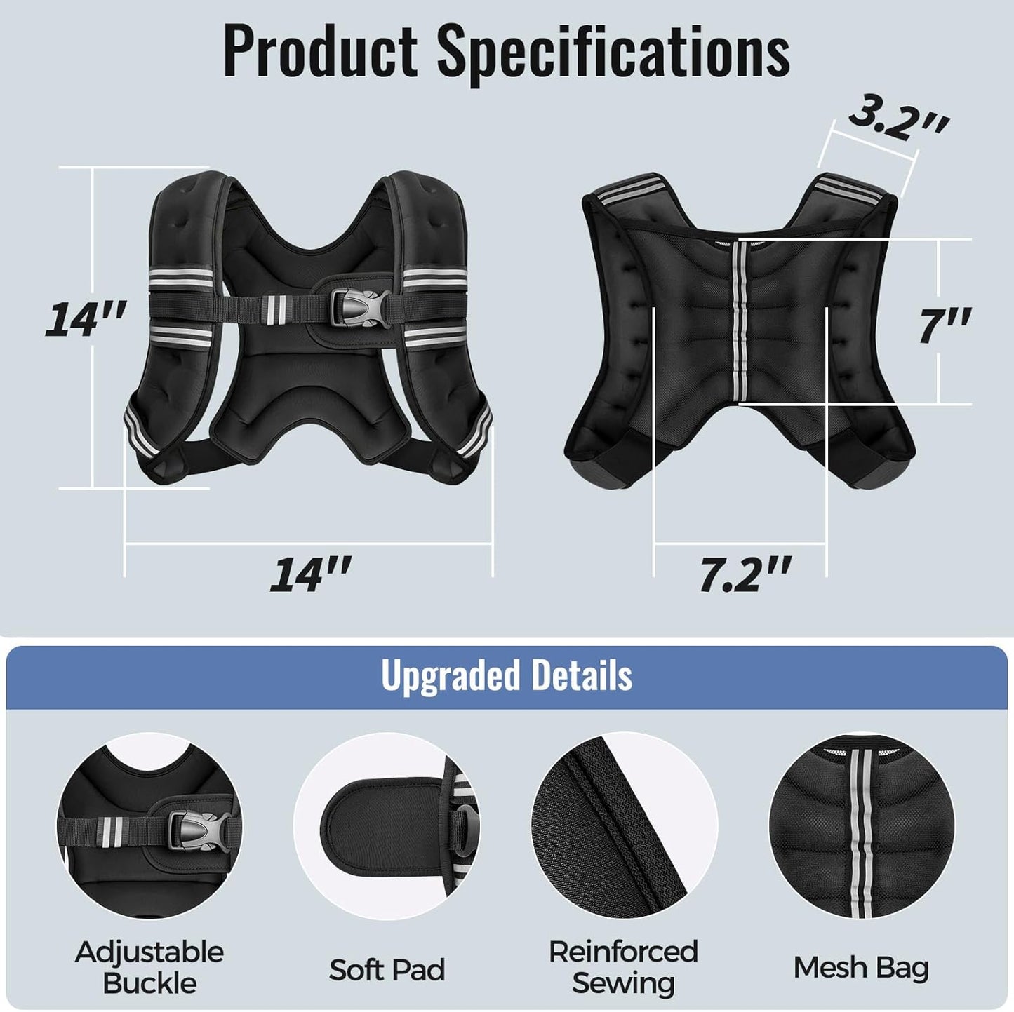 Zeerun Weighted Vest for Women & Men with Reflective Stripe and Adjustable Buckle, Comfortable & Durable Rucking Vest for Walking, Running & Strength Training