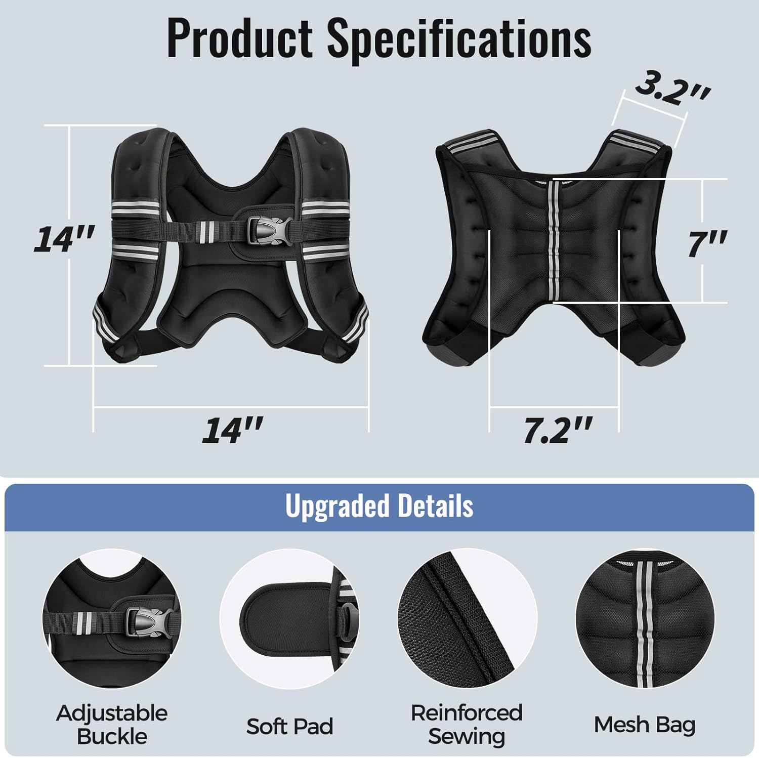 Zeerun Weighted Vest for Women & Men with Reflective Stripe and Adjustable Buckle, Comfortable & Durable Rucking Vest for Walking, Running & Strength Training