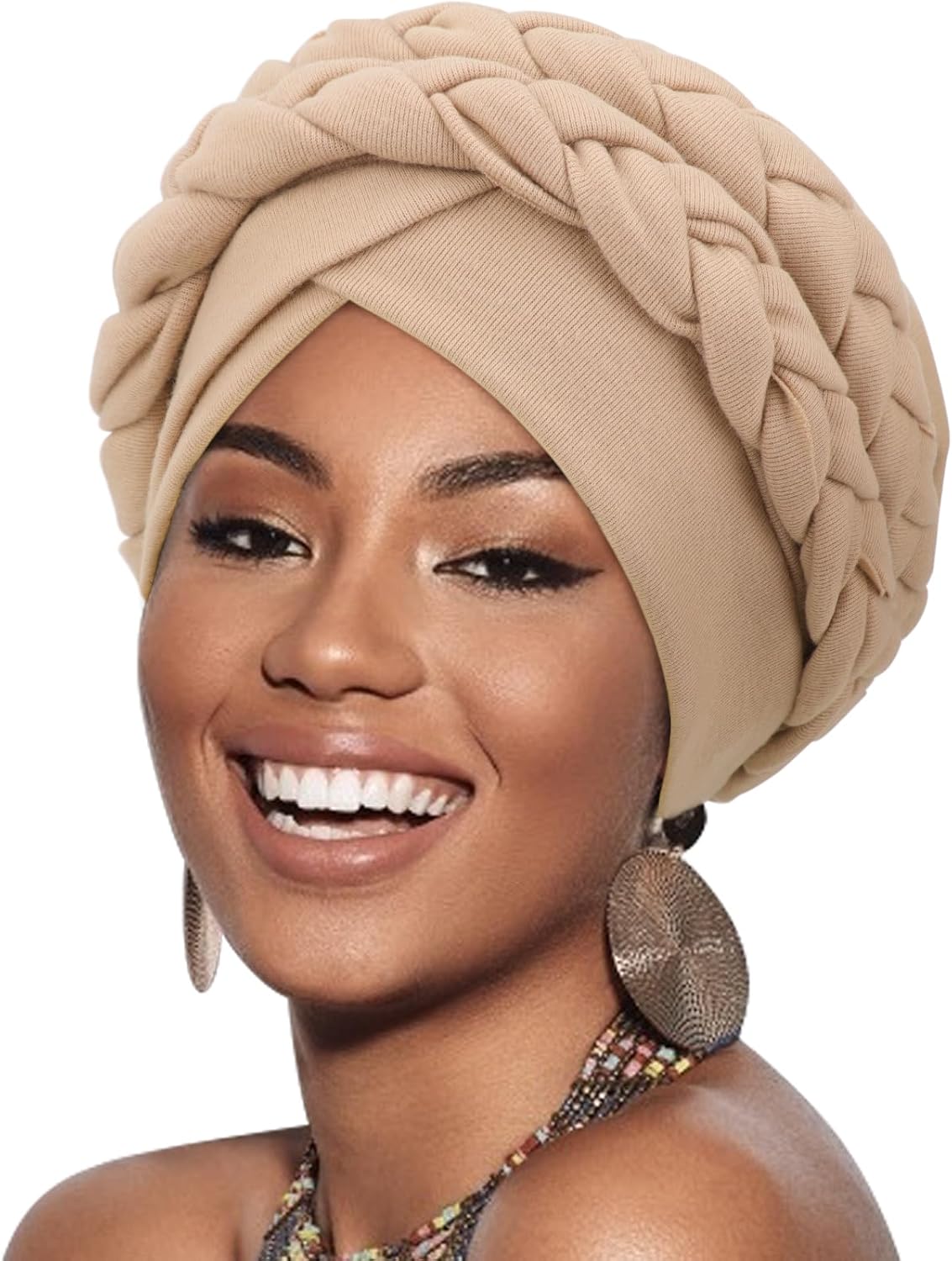 DRESHOW African Women Turban Caps Cotton Beanie Twist Headscarf Pre-Tied Double Twisted Braids Wrap Hat Chemo Cancer Cap