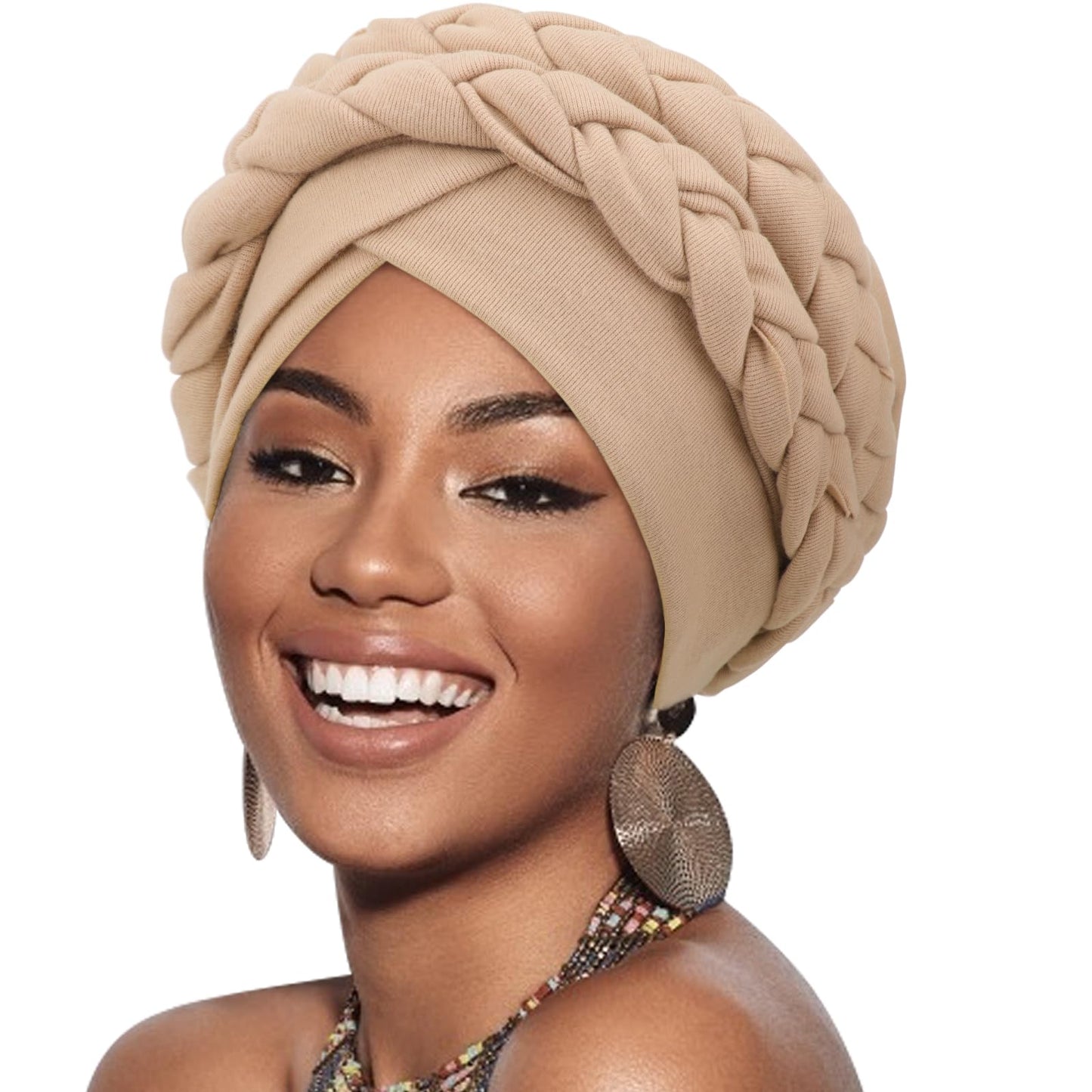 DRESHOW African Women Turban Caps Cotton Beanie Twist Headscarf Pre-Tied Double Twisted Braids Wrap Hat Chemo Cancer Cap