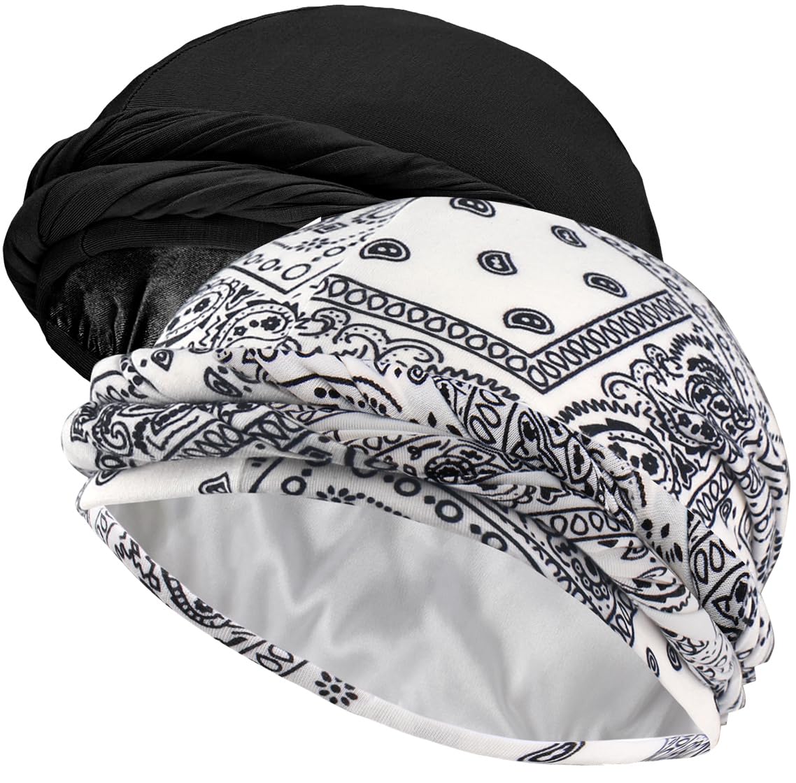 Ababalaya Upgraded Satin Lined Halo Turban Durag for Men &Women Sleeping Bonnet PRE-Tied Headwraps for Hair Loss