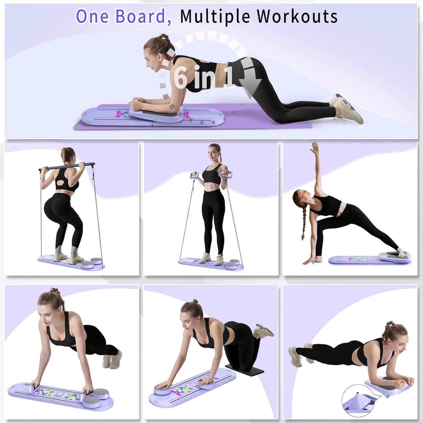 Pilates Board, Foldable Pilates Reformer Set for Home Workout with Timer, 6-in-1 Multifunctional Portable Reformer Pilates Machine at Home Pilates Equipment for Fitness,