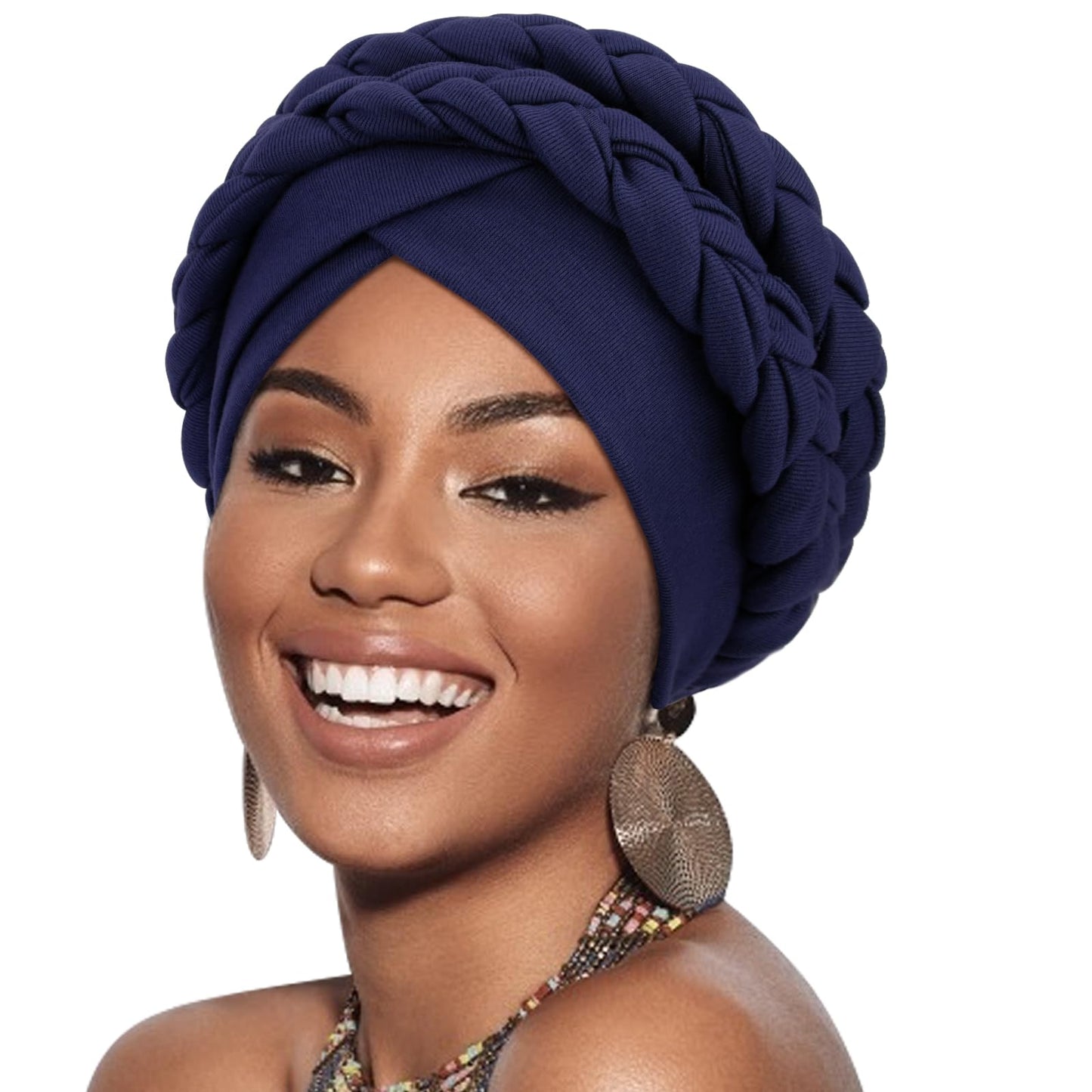 DRESHOW African Women Turban Caps Cotton Beanie Twist Headscarf Pre-Tied Double Twisted Braids Wrap Hat Chemo Cancer Cap