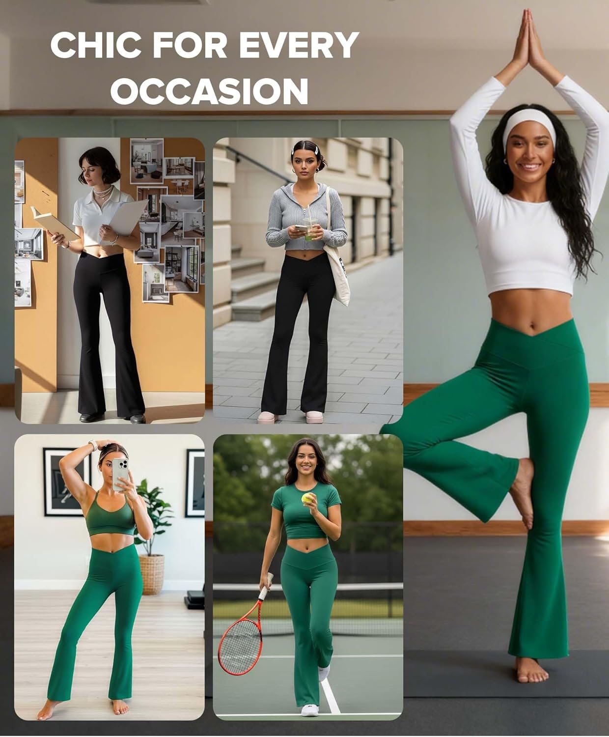BRXL Flare Leggings for Women V Cross Over High Waisted Wide Leg Yoga Pants Bell Bottom Gym Workout Pants Tummy Control