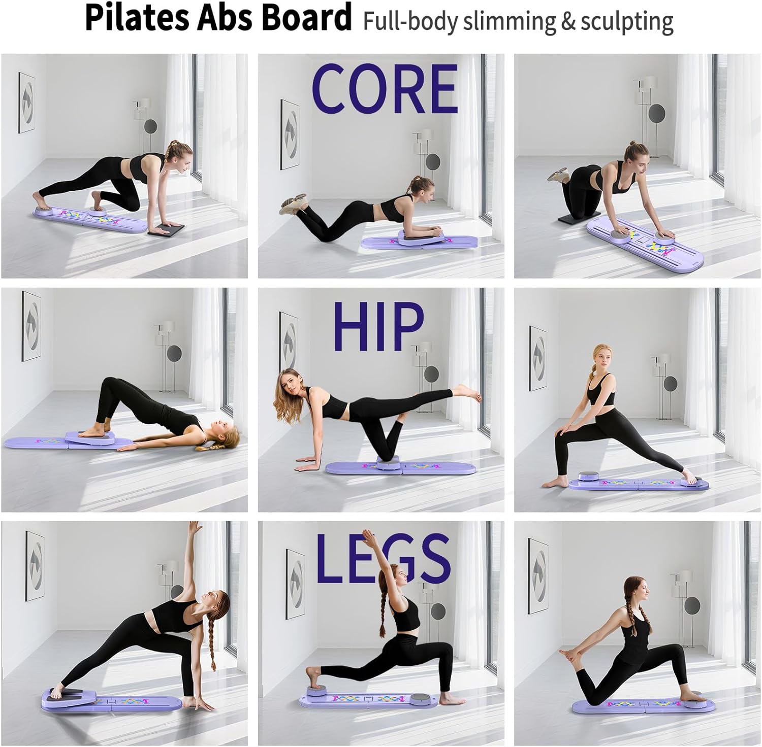 Pilates Board, Foldable Pilates Reformer Set for Home Workout with Timer, 6-in-1 Multifunctional Portable Reformer Pilates Machine at Home Pilates Equipment for Fitness,