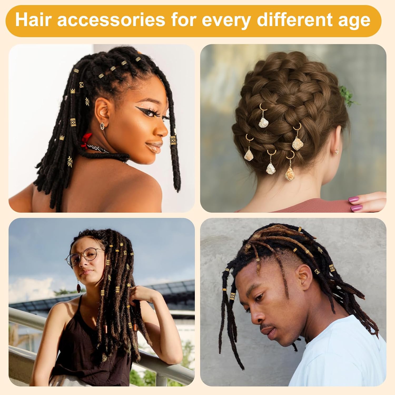 CPOXITI 220Pcs Hair Jewelry for Dreadlock, Metal Hair Charms for Women, Gold Braids Rings Cuffs Clips for Hair Braids, Loc Jewelry Dreadlock Accessories