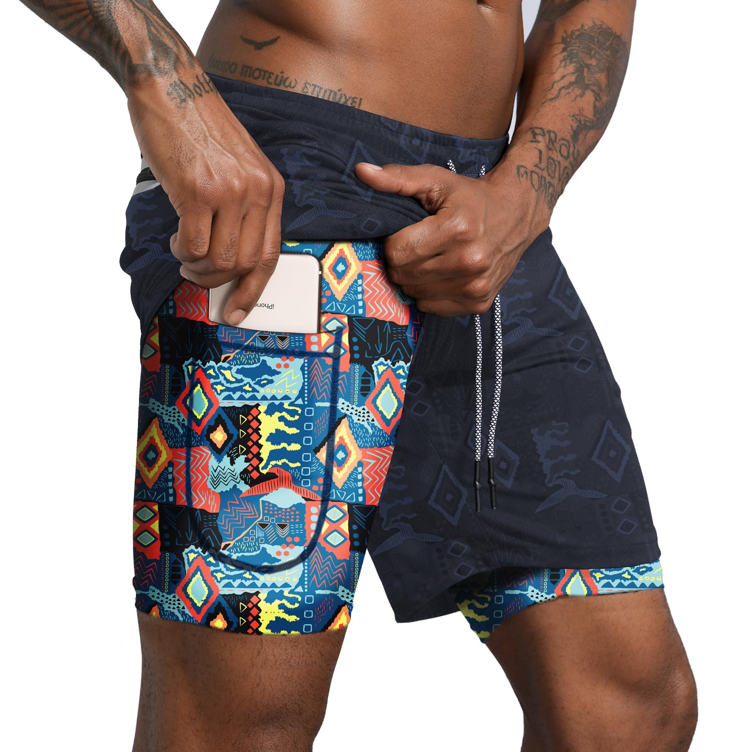 Leidowei Men's 2 in 1 Workout Running Shorts Lightweight Training Yoga Gym 7" Short with Zipper Pockets