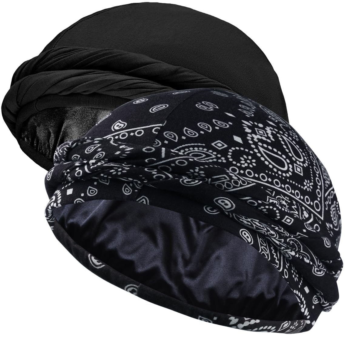 Ababalaya Upgraded Satin Lined Halo Turban Durag for Men &Women Sleeping Bonnet PRE-Tied Headwraps for Hair Loss