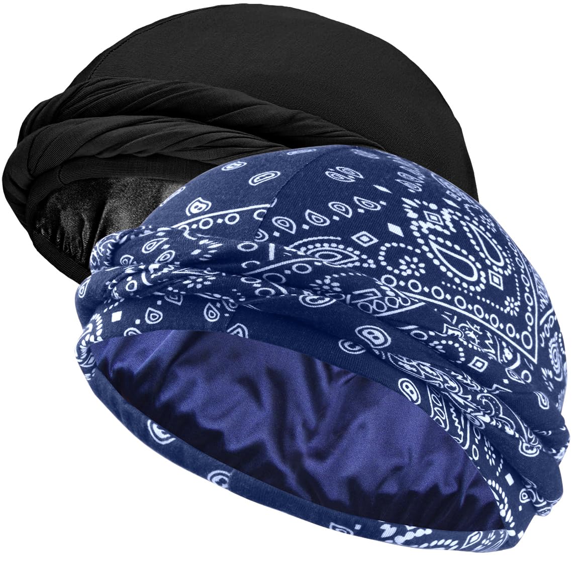 Ababalaya Upgraded Satin Lined Halo Turban Durag for Men &Women Sleeping Bonnet PRE-Tied Headwraps for Hair Loss