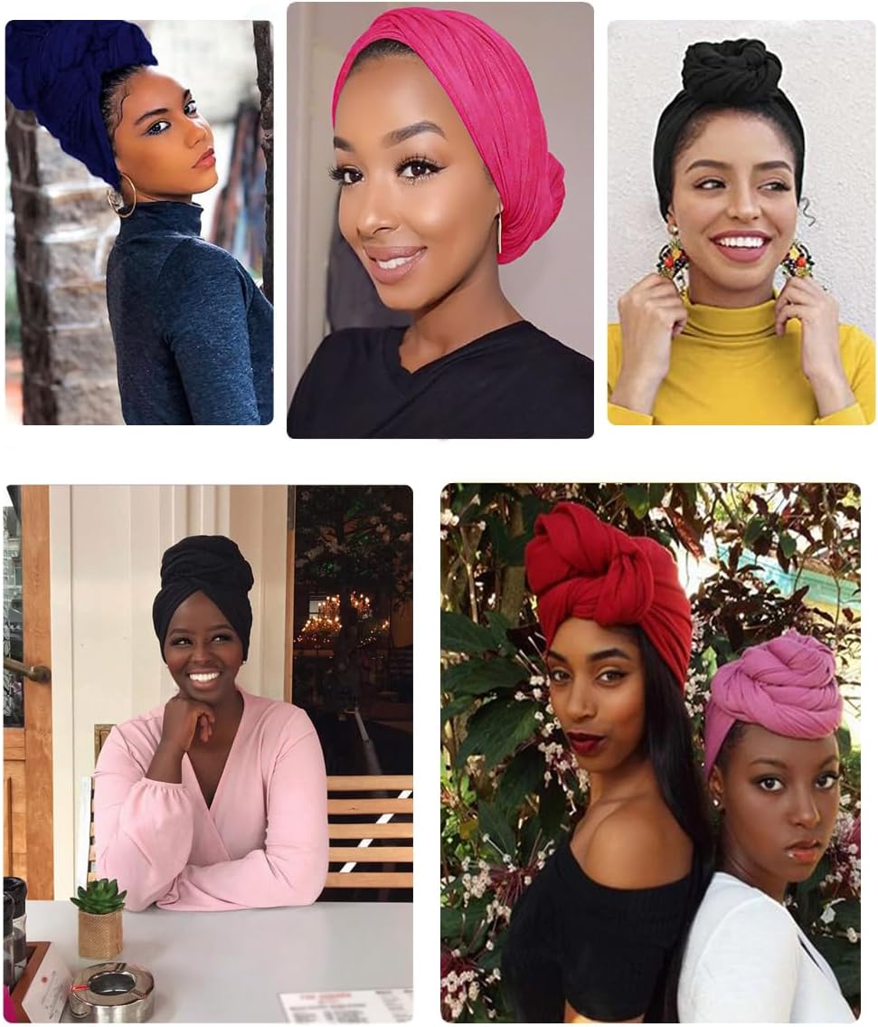 African Scarfs for Women Head Wraps Stretch Turbans Jersey Bun Styles Headbands for High Ponytails