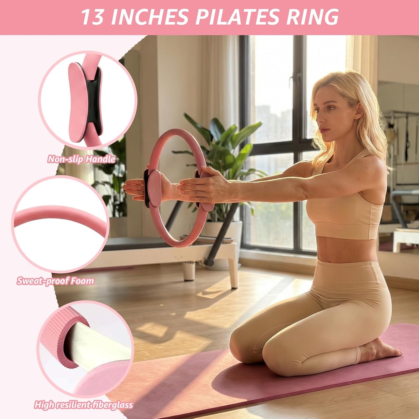 Home Pilates Kit 20 PCS, Pilates Equipment with Pilates Ring and Ball, 9 Level Resistance Bands, Jump Rope, Ankle Weights,Sliders & Grip Socks Accessories for Starter Home Workouts