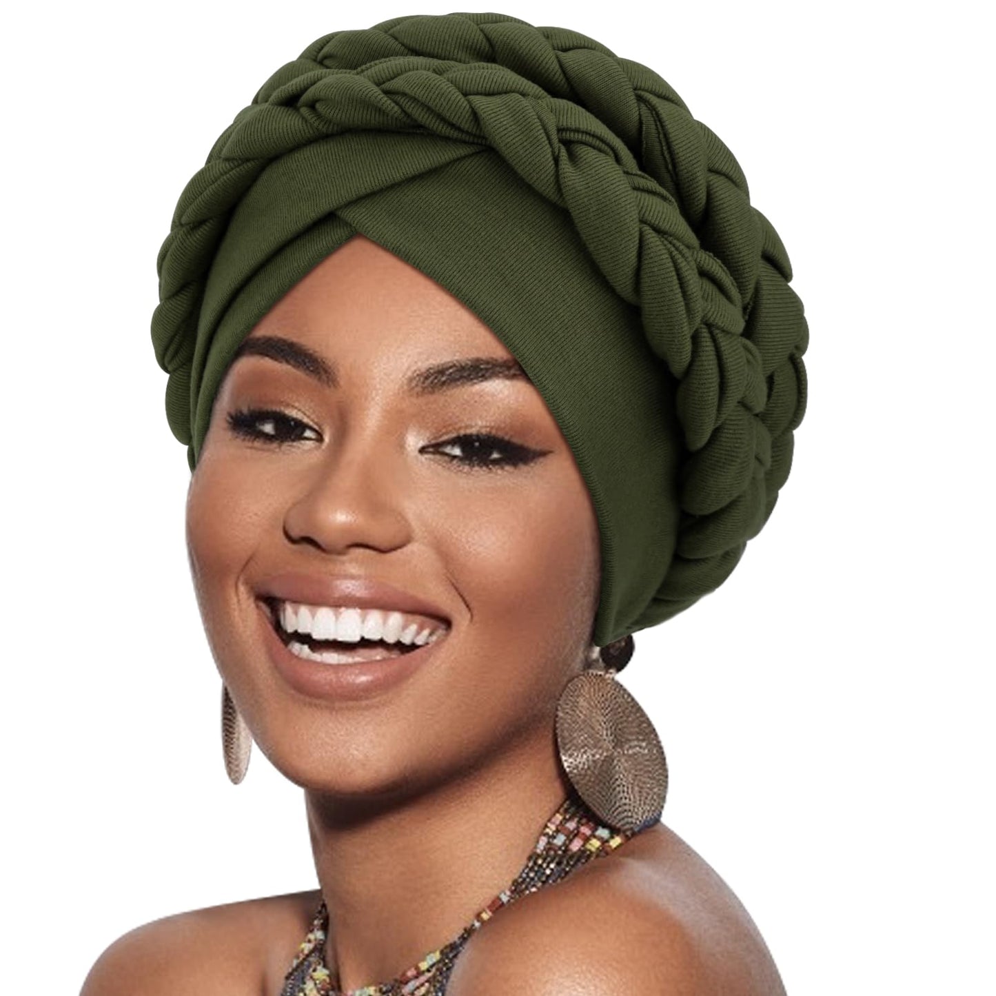 DRESHOW African Women Turban Caps Cotton Beanie Twist Headscarf Pre-Tied Double Twisted Braids Wrap Hat Chemo Cancer Cap