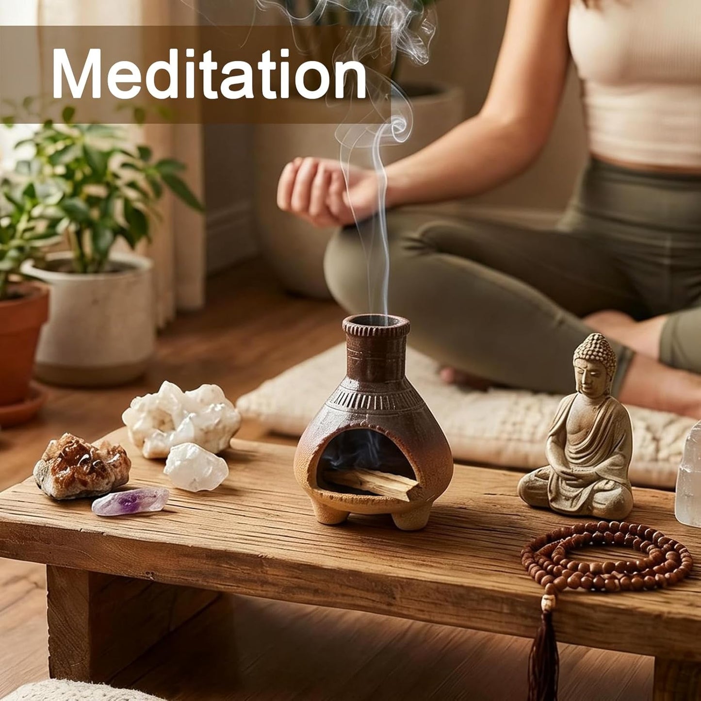 CEREMONY Palo Santo Holder -Mini Ceramic Incense Holder for Palo Santo Sticks - Palo Santo Holder for Gift-White Sage Holder for Meditation Decor (Brown-Fireplace)