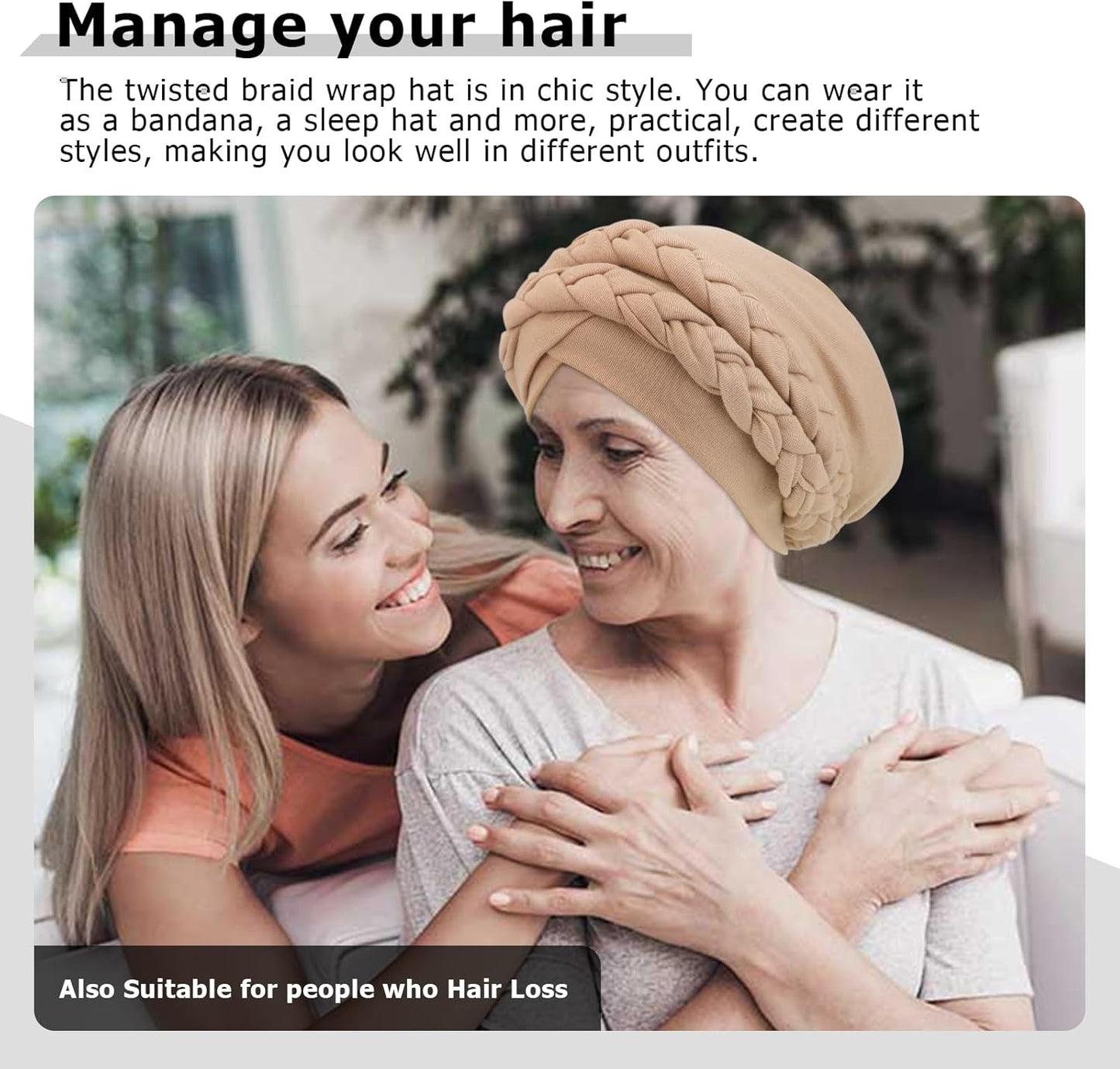 DRESHOW African Women Turban Caps Cotton Beanie Twist Headscarf Pre-Tied Double Twisted Braids Wrap Hat Chemo Cancer Cap