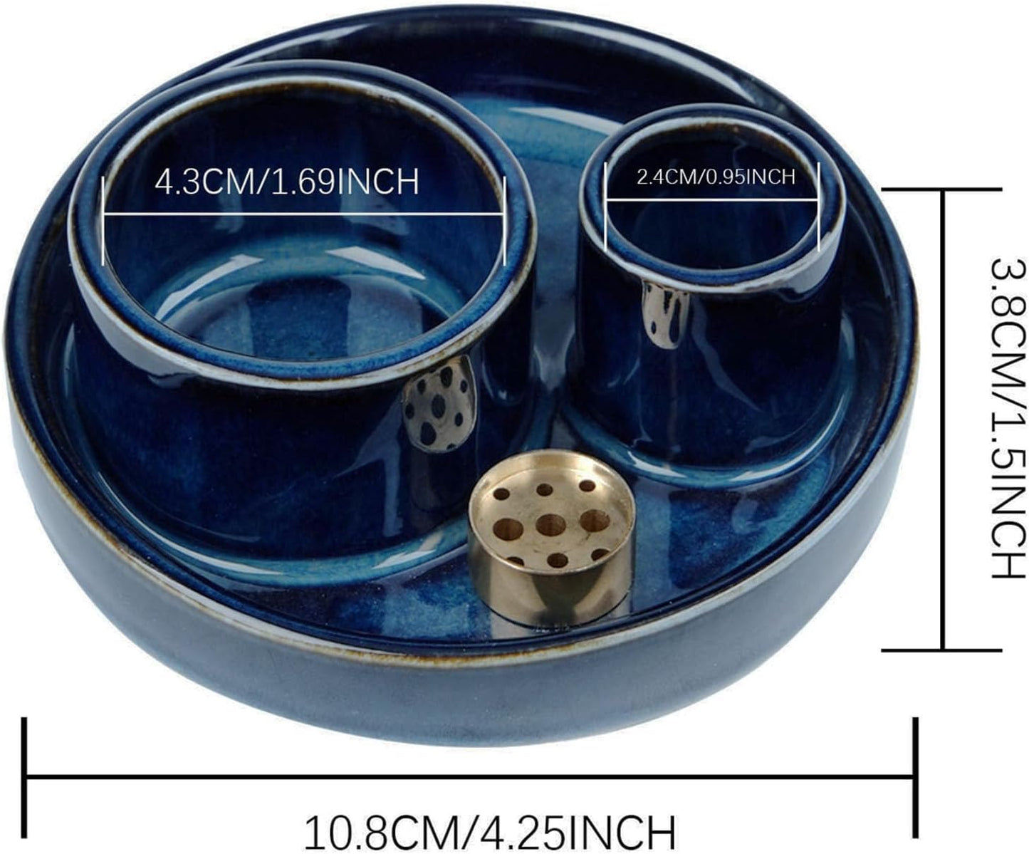 4 in 1 Incense Holder, Ceramic Incense Stick and Palo Santo Holder,Sage Holder for Burning- 4.25" Ceramic Ash Catcher Tray for Meditation and Yoga Room (Blue)