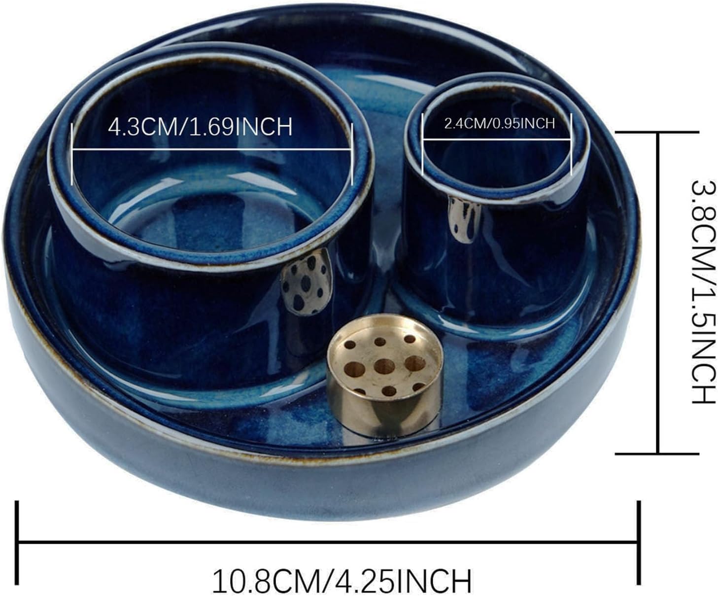 4 in 1 Incense Holder, Ceramic Incense Stick and Palo Santo Holder,Sage Holder for Burning- 4.25" Ceramic Ash Catcher Tray for Meditation and Yoga Room (Blue)
