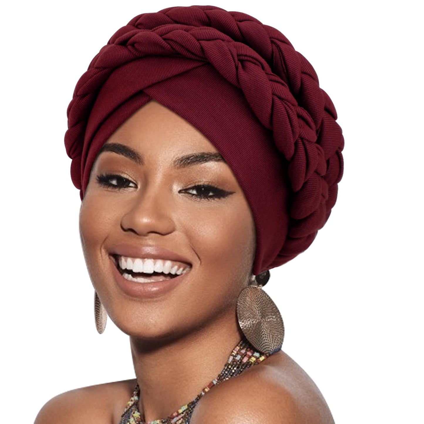 DRESHOW African Women Turban Caps Cotton Beanie Twist Headscarf Pre-Tied Double Twisted Braids Wrap Hat Chemo Cancer Cap