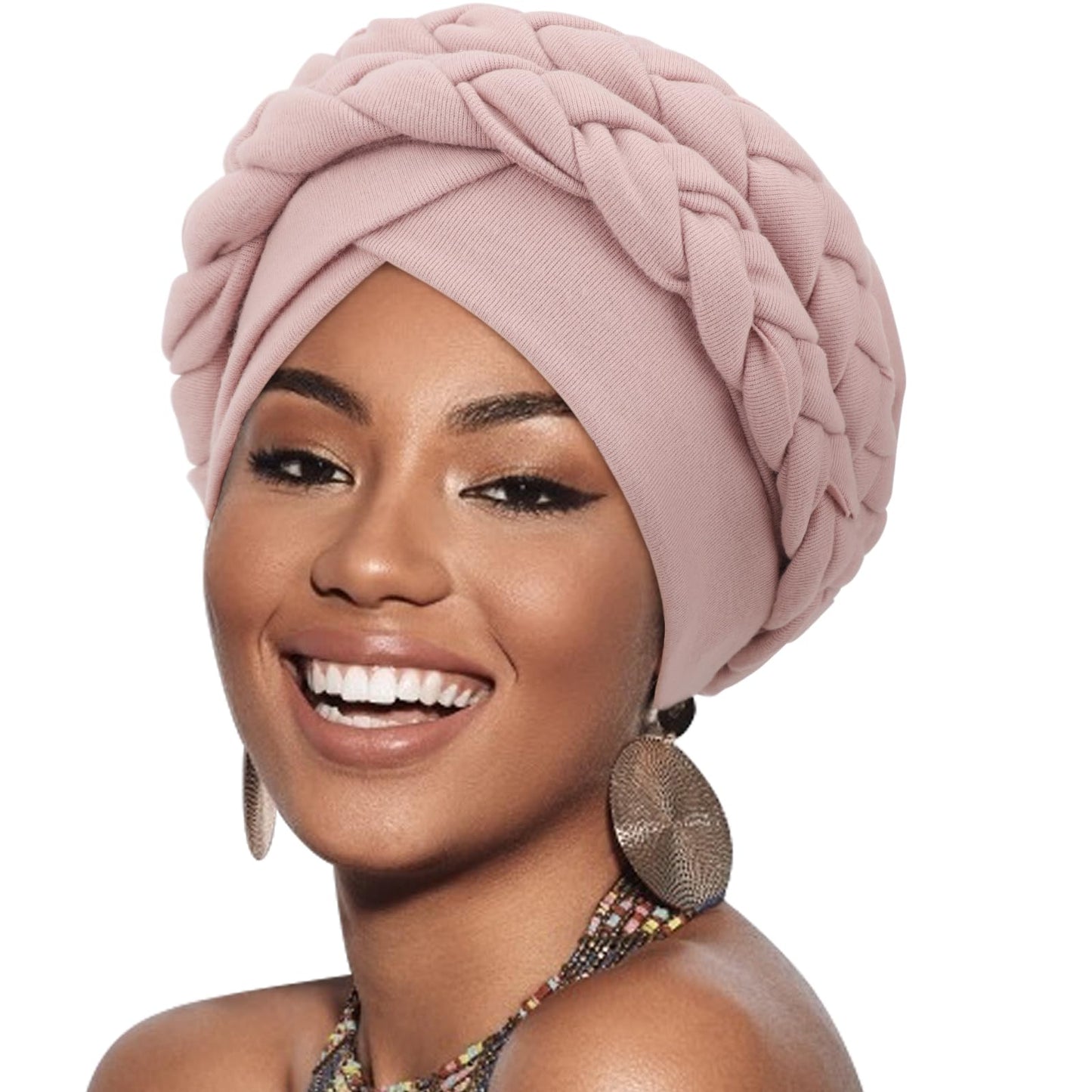DRESHOW African Women Turban Caps Cotton Beanie Twist Headscarf Pre-Tied Double Twisted Braids Wrap Hat Chemo Cancer Cap